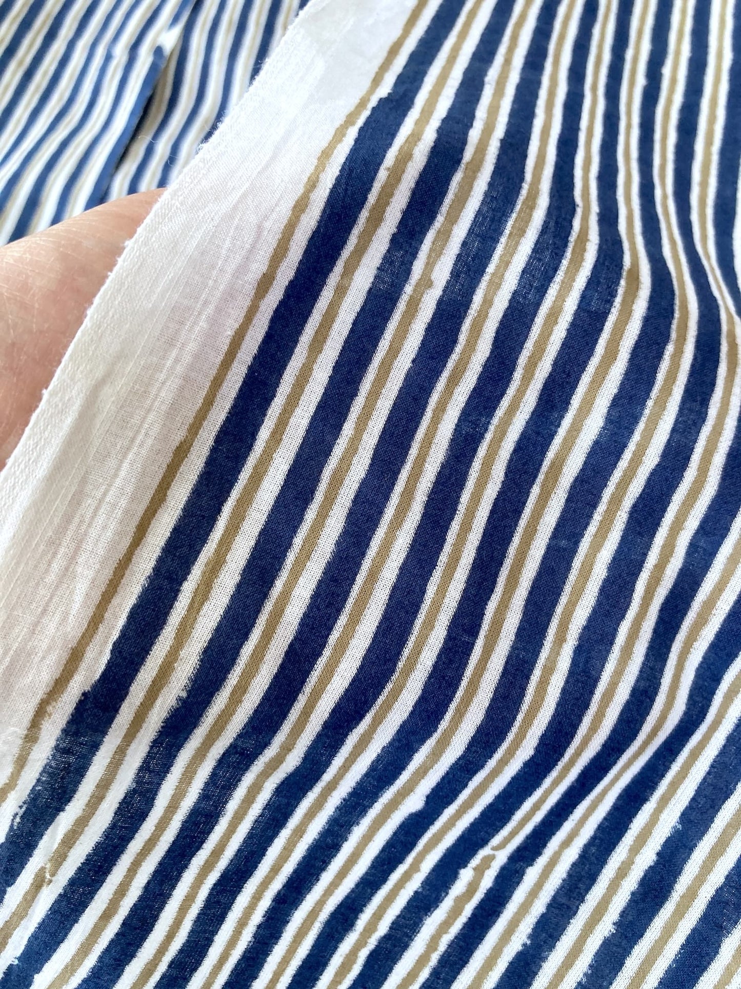 Hand Block Print Navy Stripes Cotton Fabric  #299-8