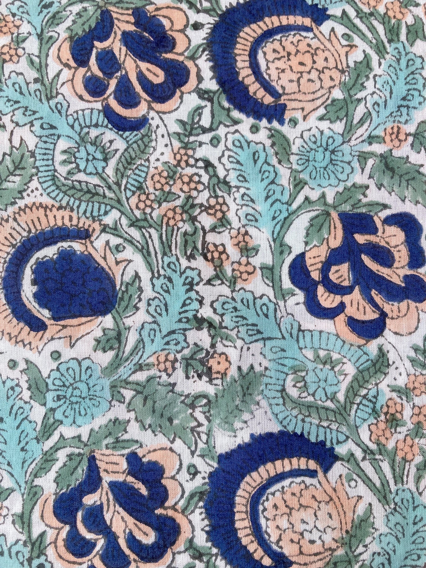 Hand Block Print White Floral Cotton Fabric  #299-9