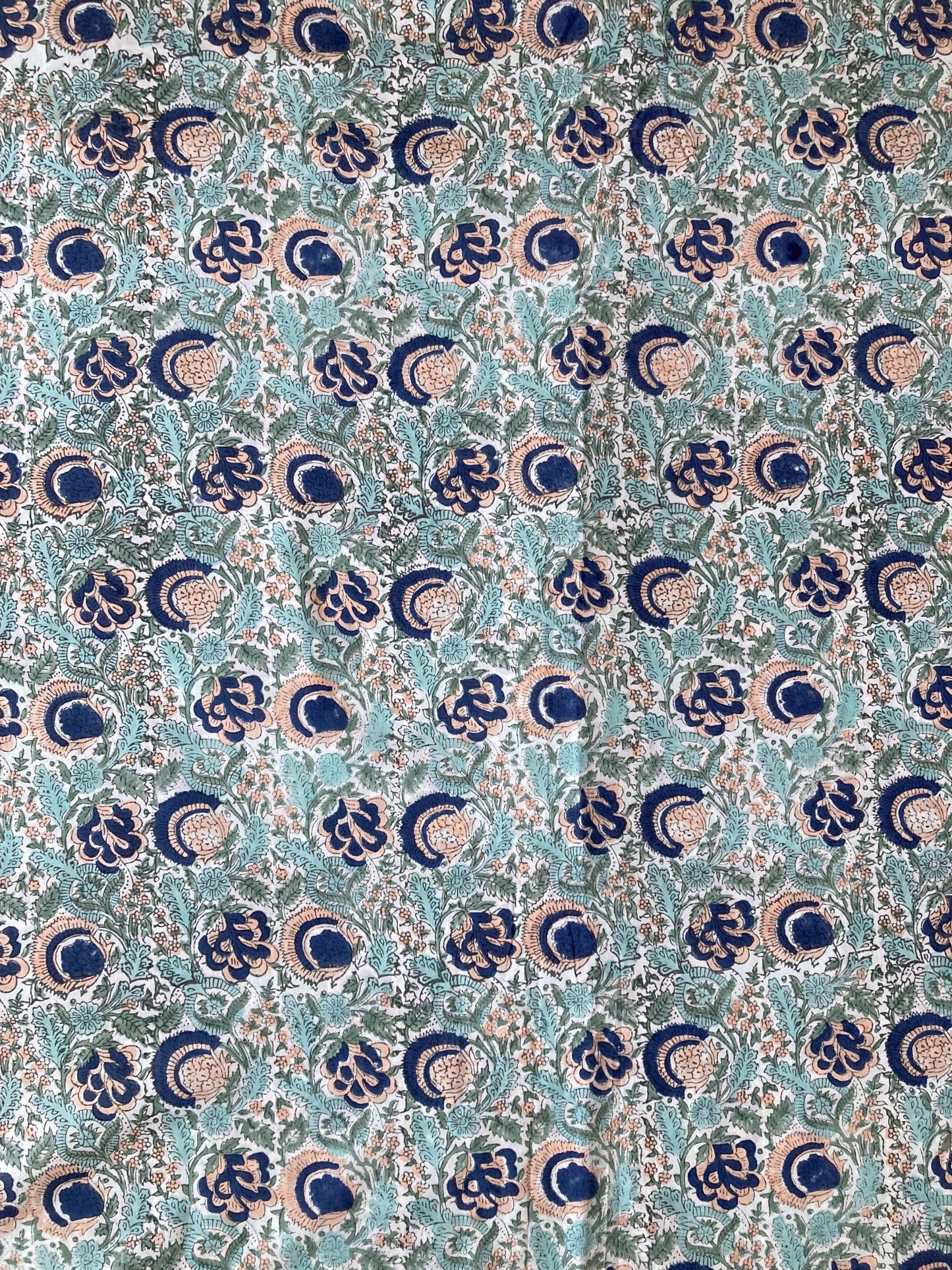Hand Block Print White Floral Cotton Fabric  #299-9