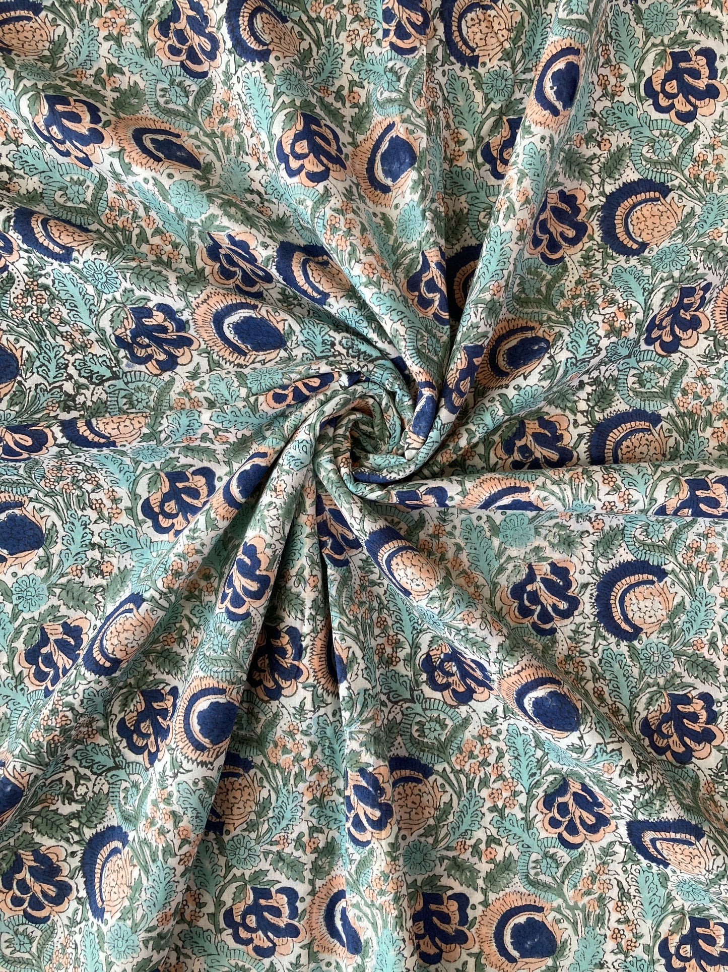 Hand Block Print White Floral Cotton Fabric  #299-9