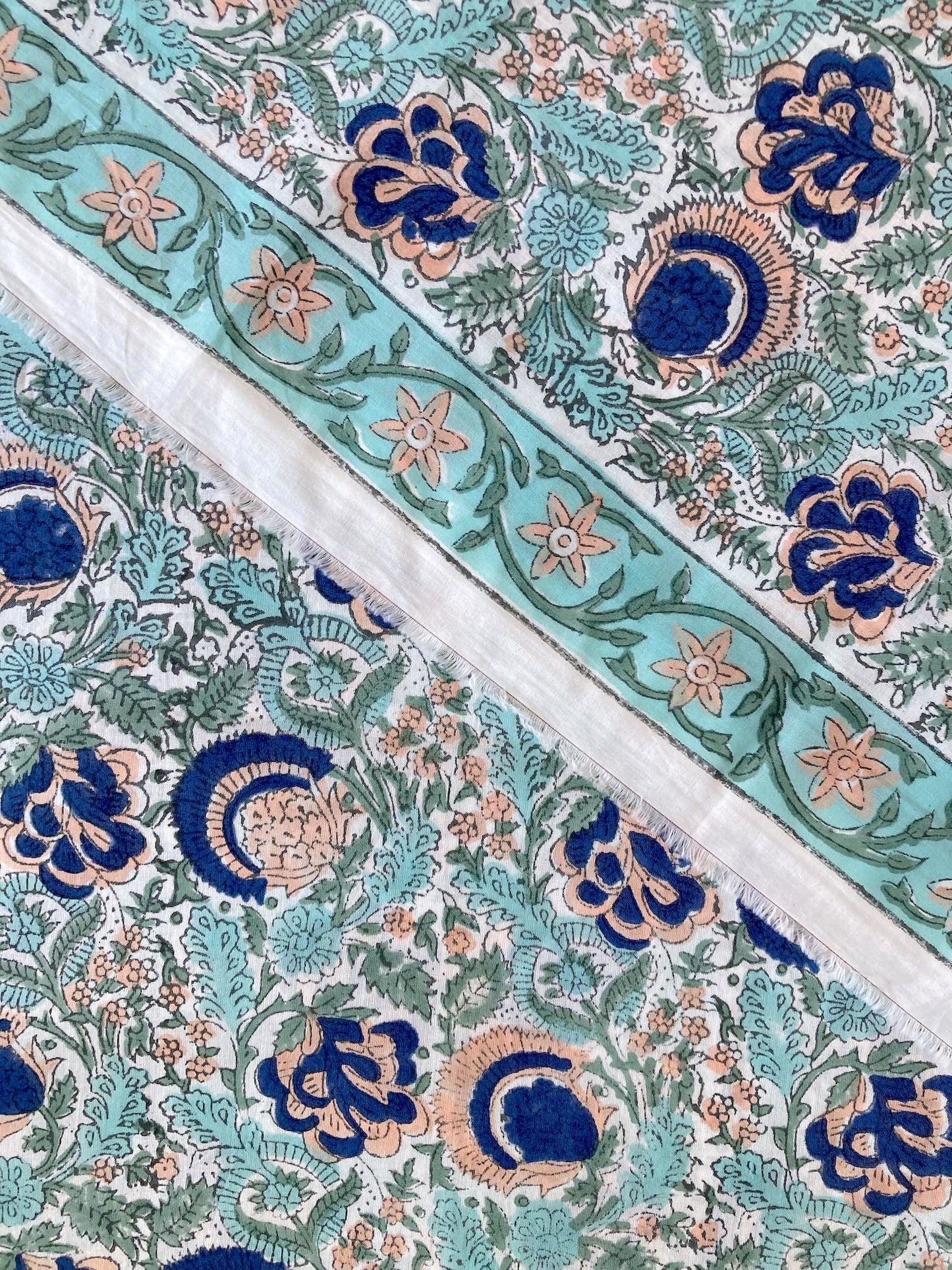 Hand Block Print White Floral Cotton Fabric  #299-9
