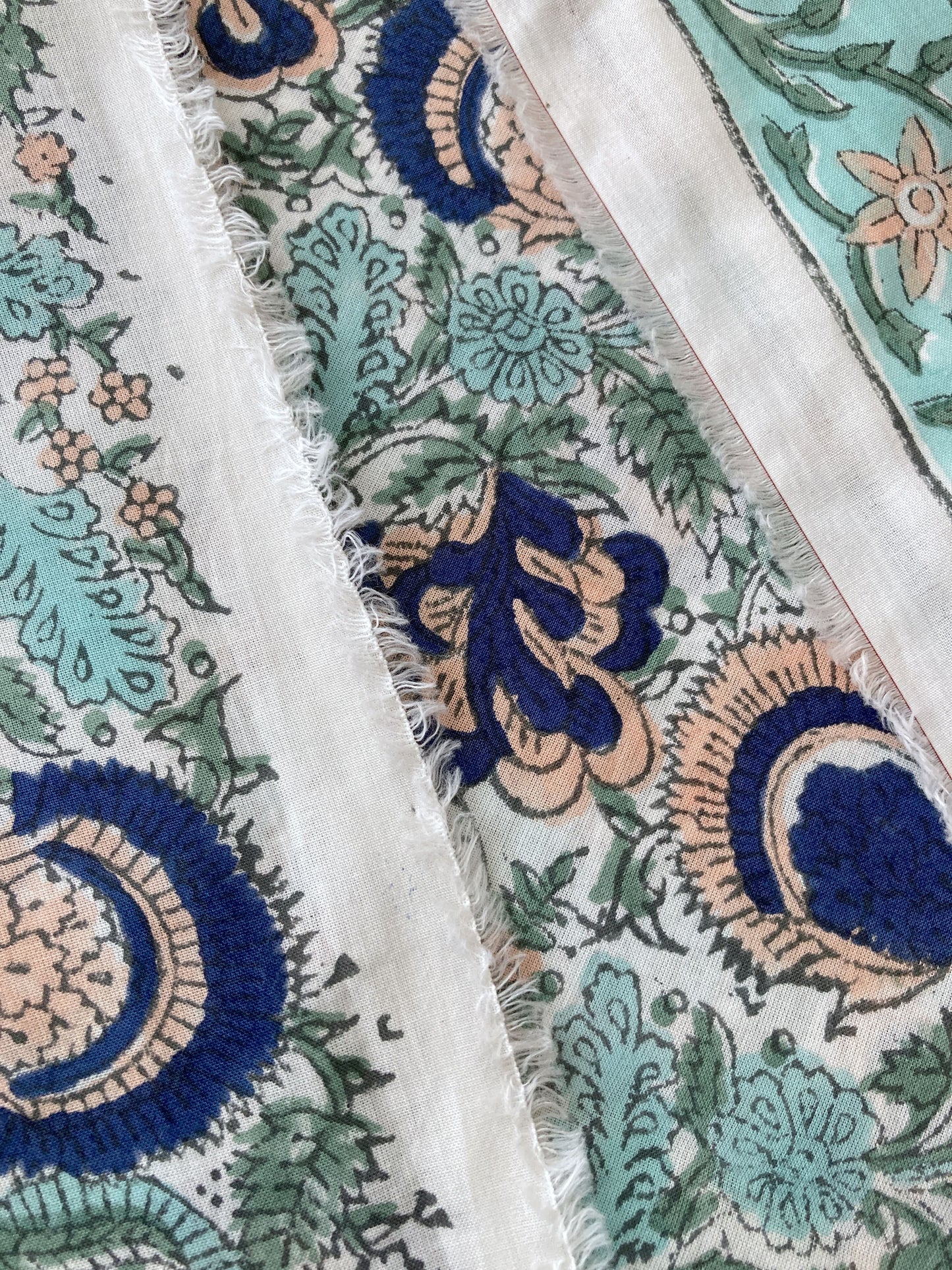 Hand Block Print White Floral Cotton Fabric  #299-9