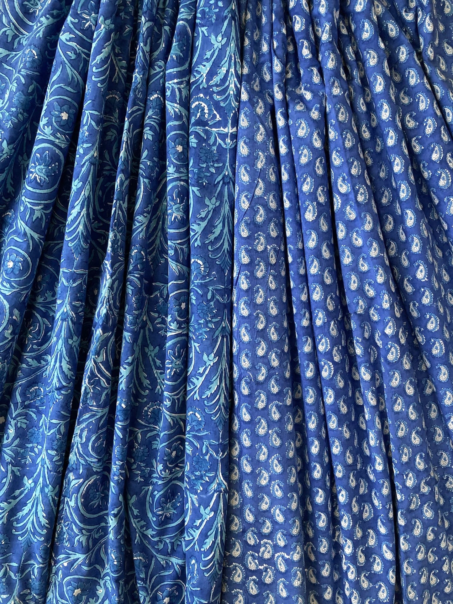 Hand Block Print Blue Paisley Cotton Fabric  #310-1