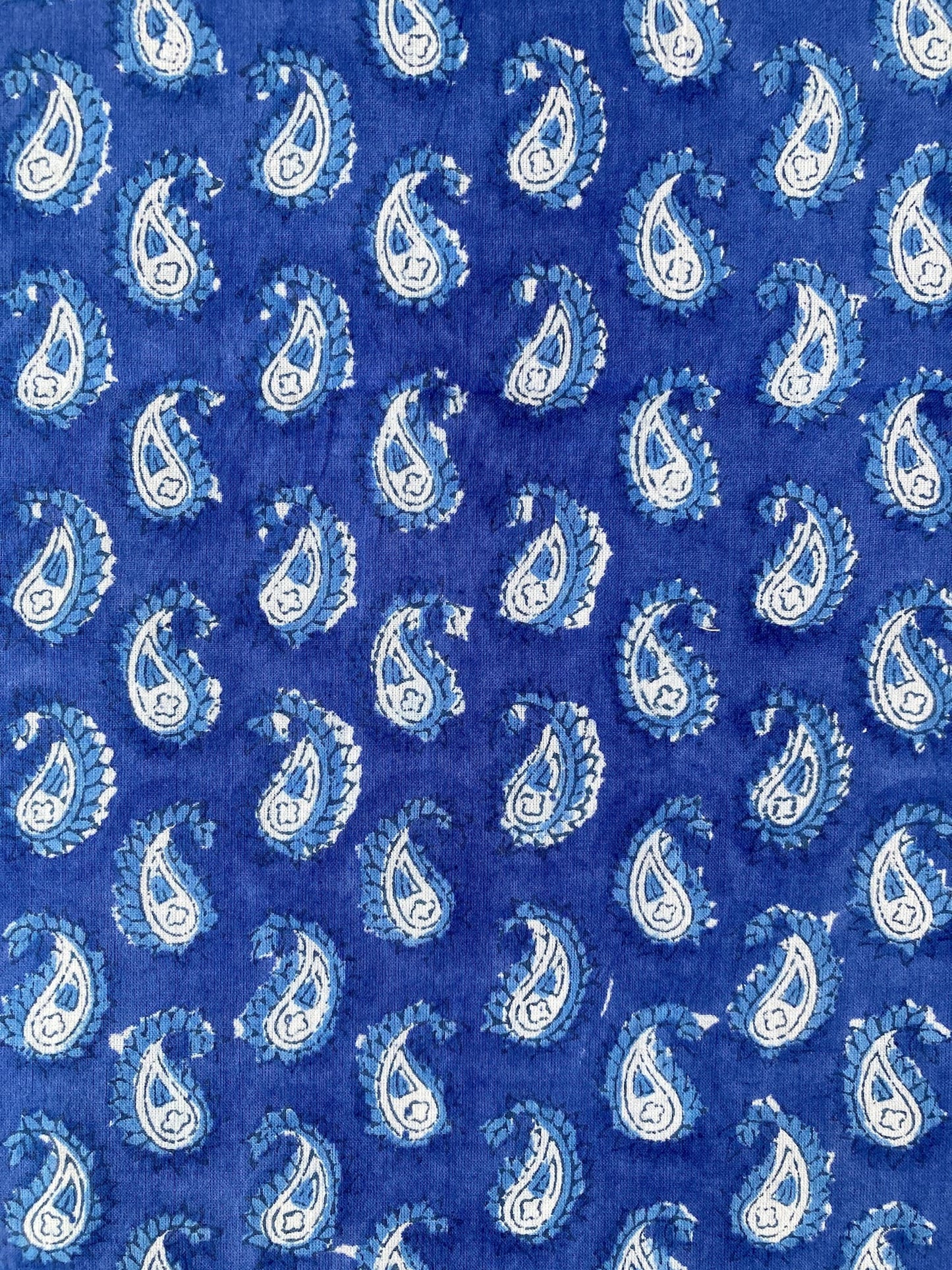 Hand Block Print Blue Paisley Cotton Fabric  #310-1
