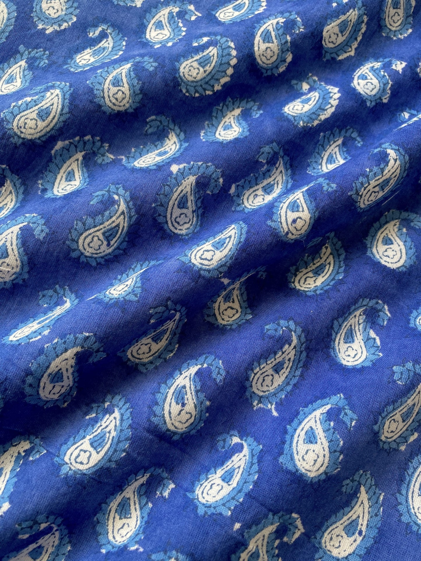 Hand Block Print Blue Paisley Cotton Fabric  #310-1