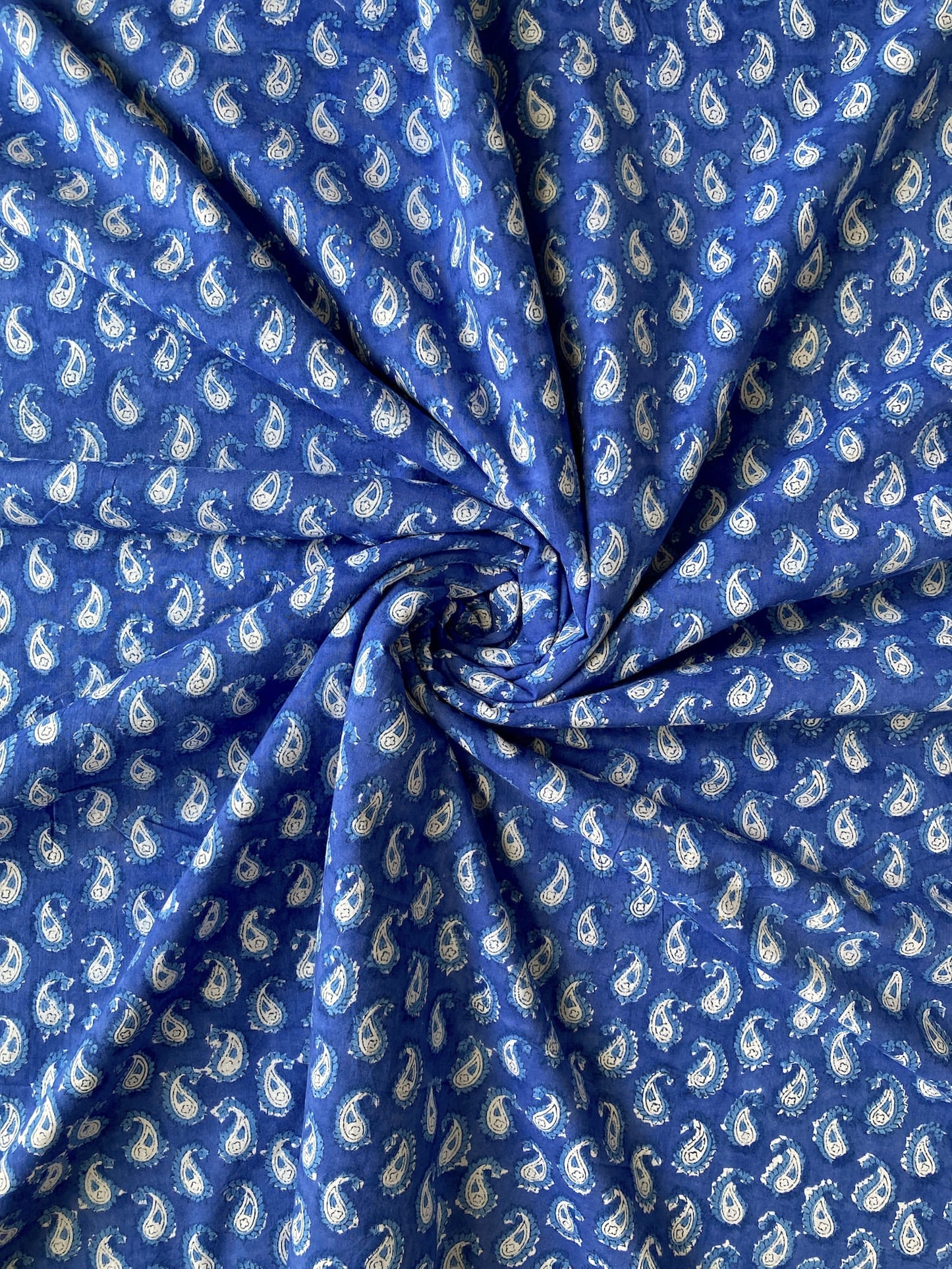 Hand Block Print Blue Paisley Cotton Fabric  #310-1