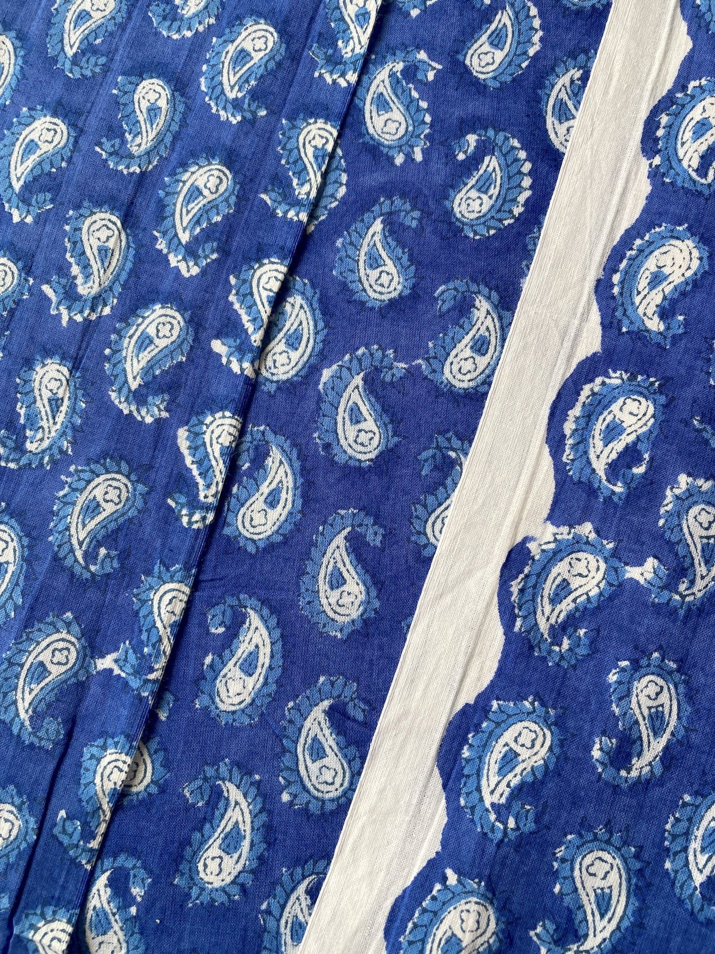Hand Block Print Blue Paisley Cotton Fabric  #310-1