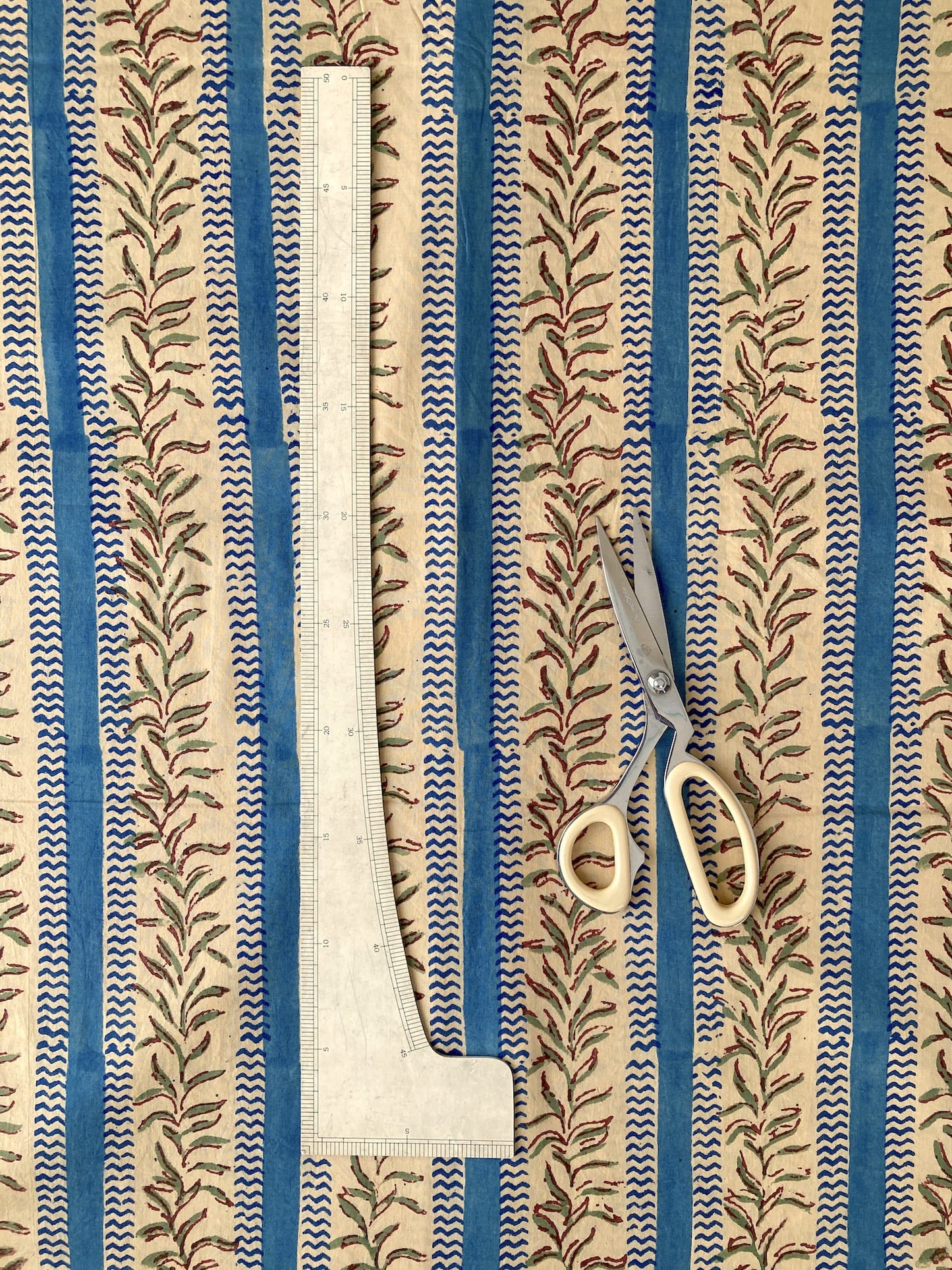 Hand Block Print Pink x Beige Stripes Cotton Fabric  #310-2