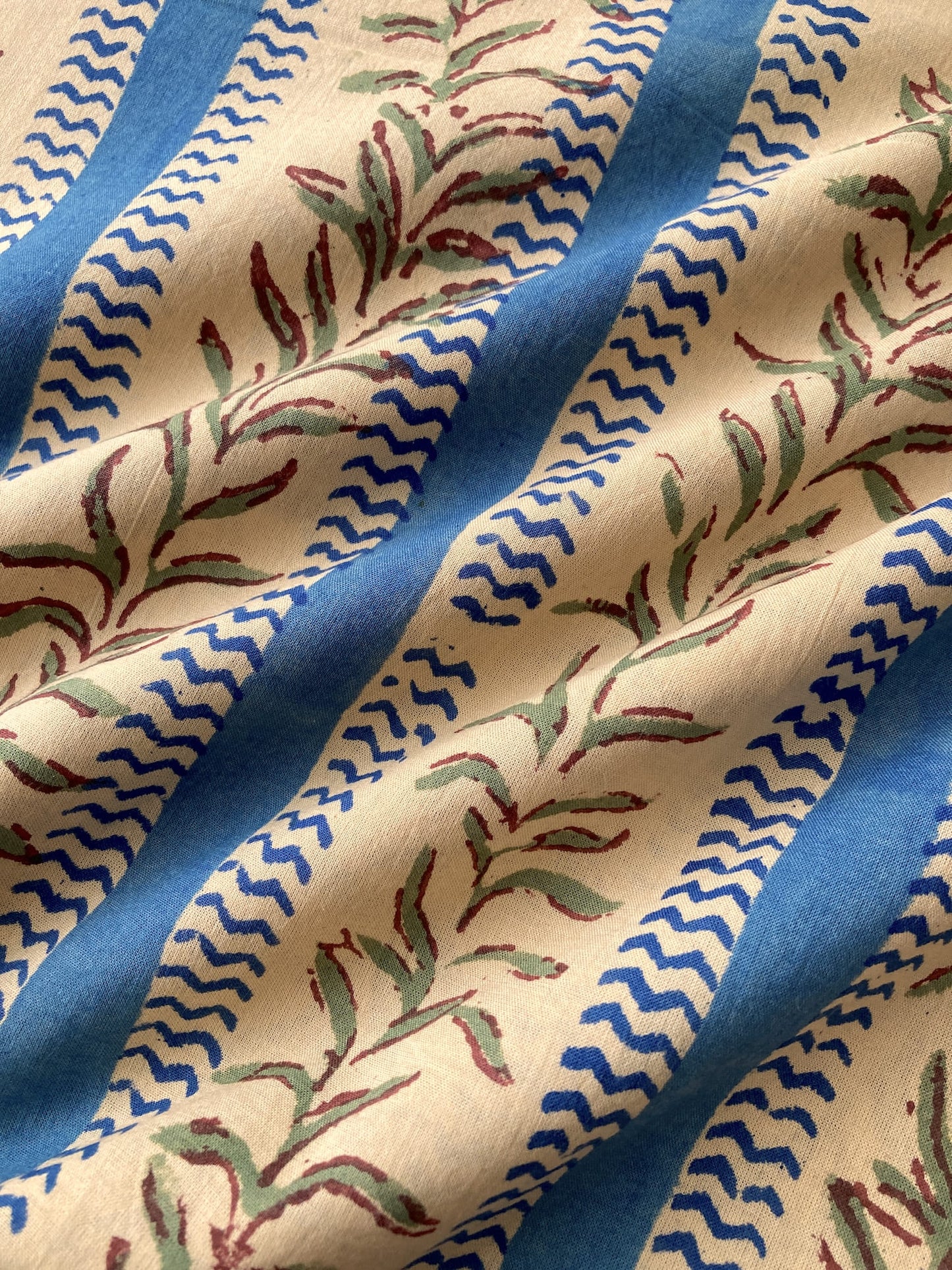Hand Block Print Pink x Beige Stripes Cotton Fabric  #310-2