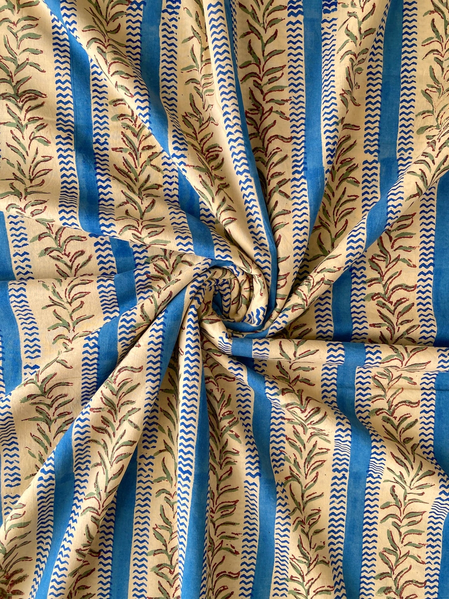 Hand Block Print Pink x Beige Stripes Cotton Fabric  #310-2