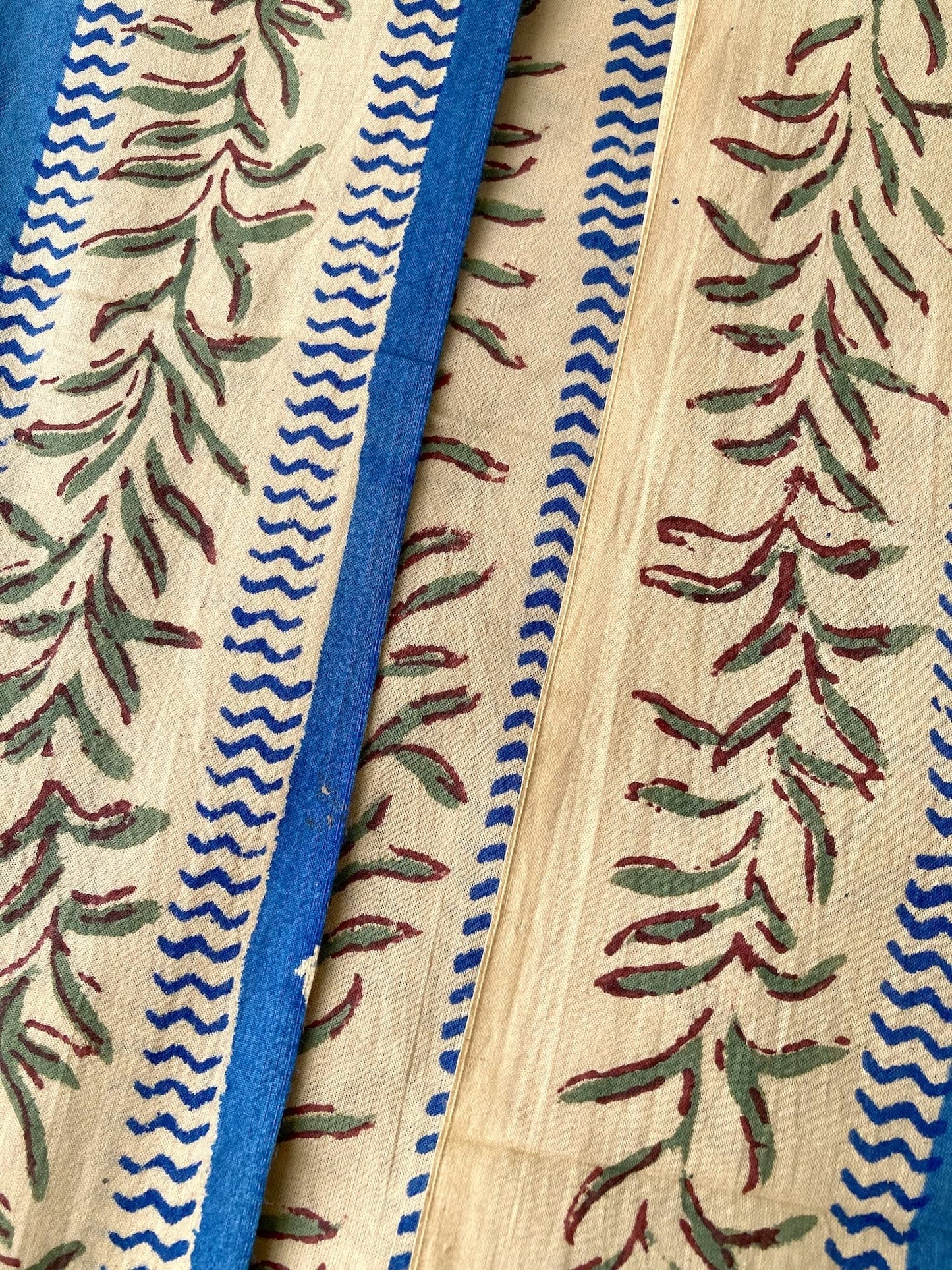 Hand Block Print Pink x Beige Stripes Cotton Fabric  #310-2