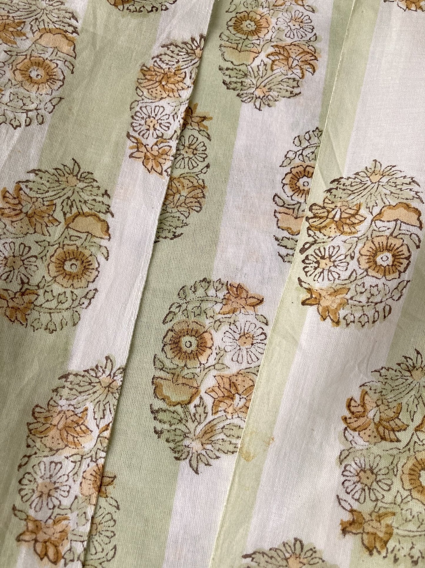 Hand Block Print Sage x White Stripes Cotton Fabric  #310-11