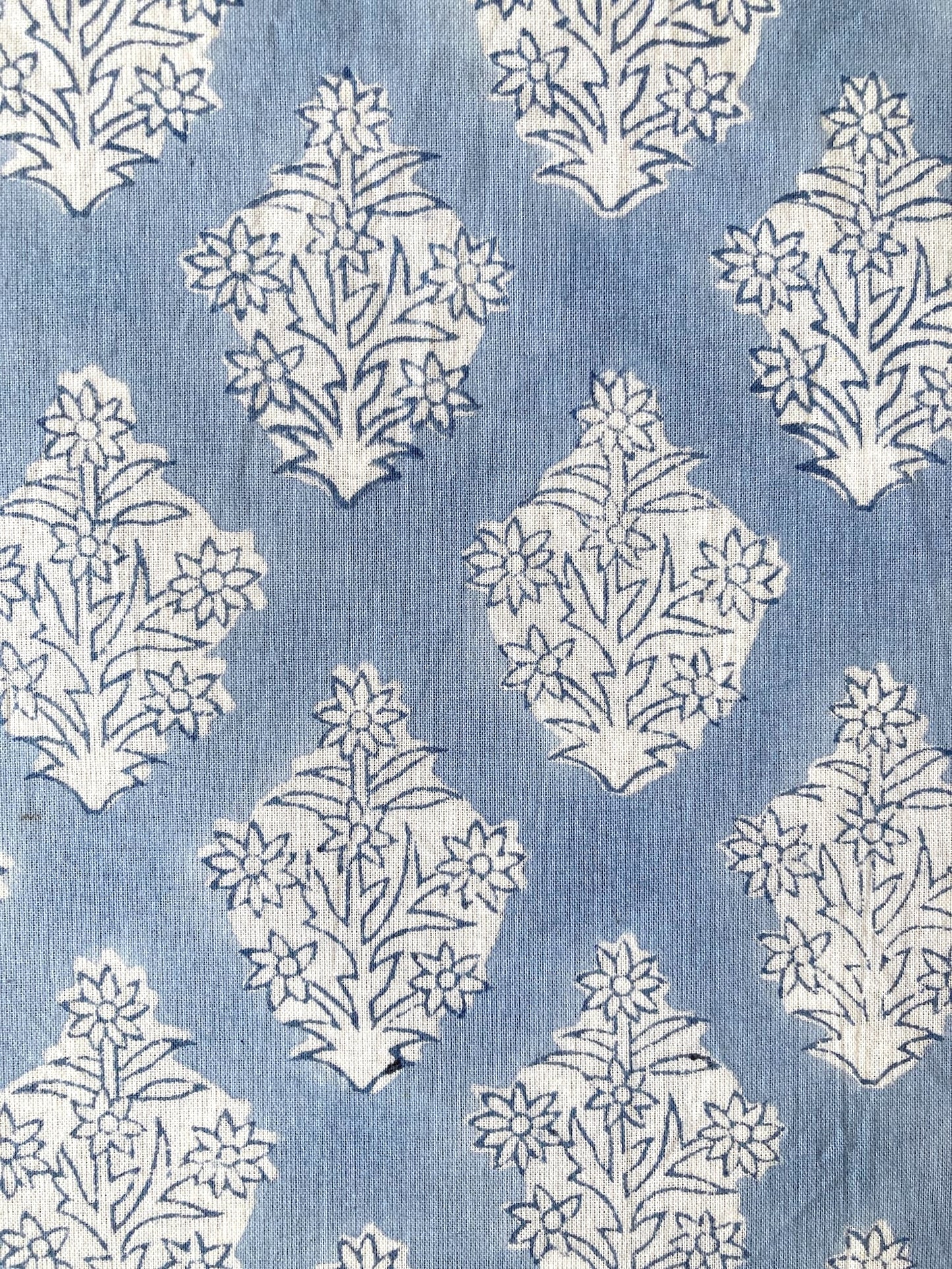 Hand Block Print Light Blue Cotton Fabric  #310-12