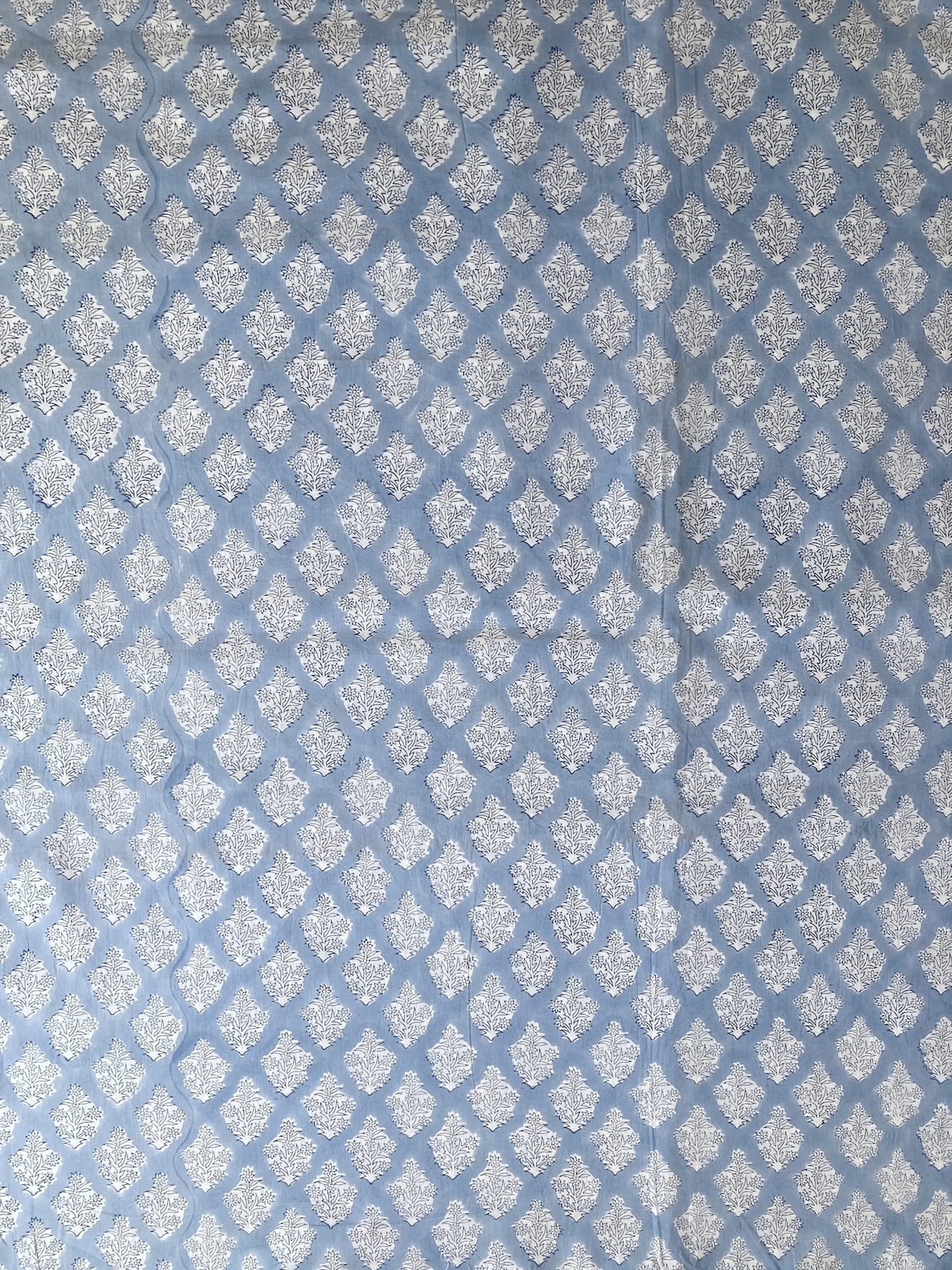 Hand Block Print Light Blue Cotton Fabric  #310-12