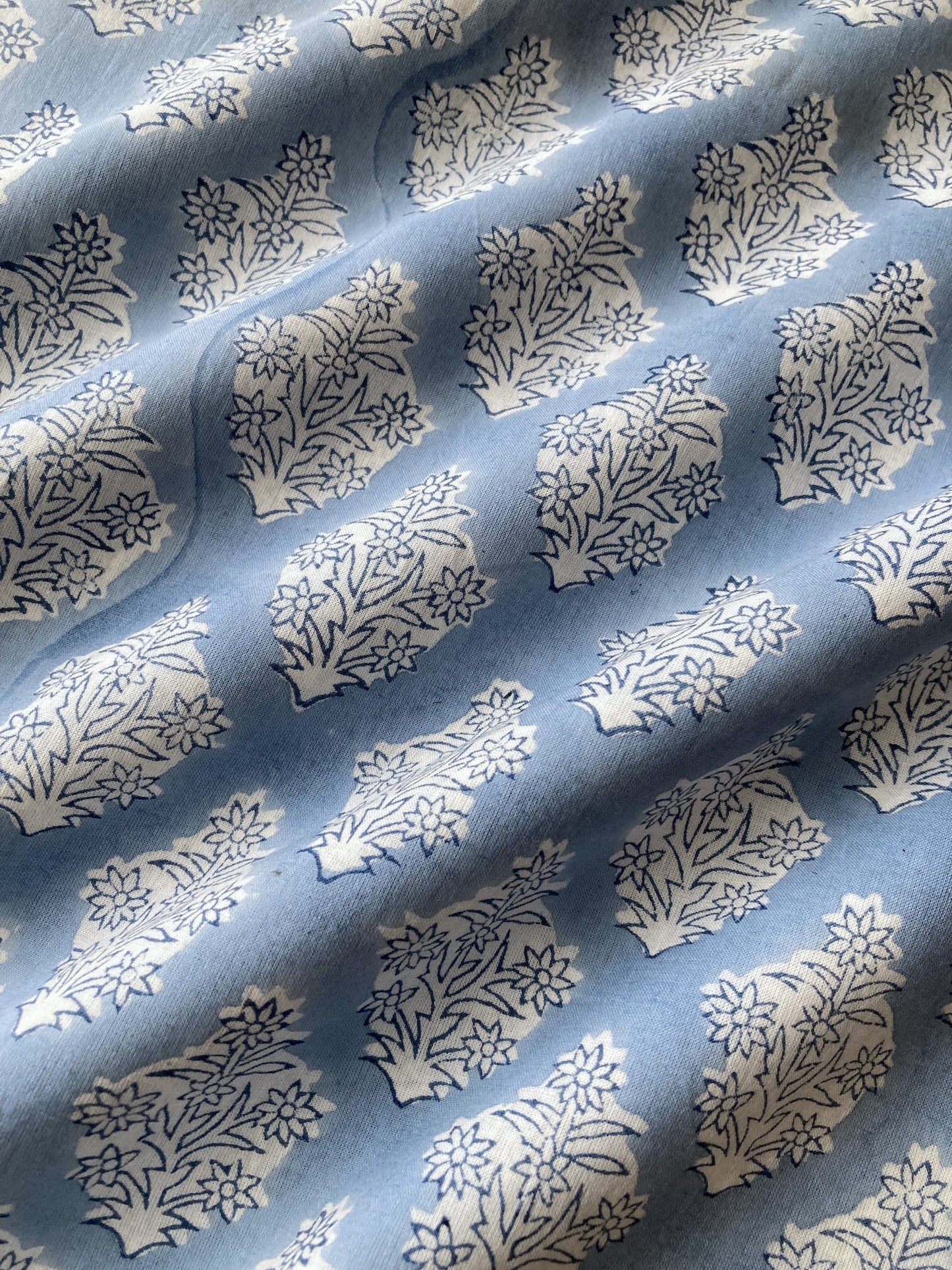 Hand Block Print Light Blue Cotton Fabric  #310-12