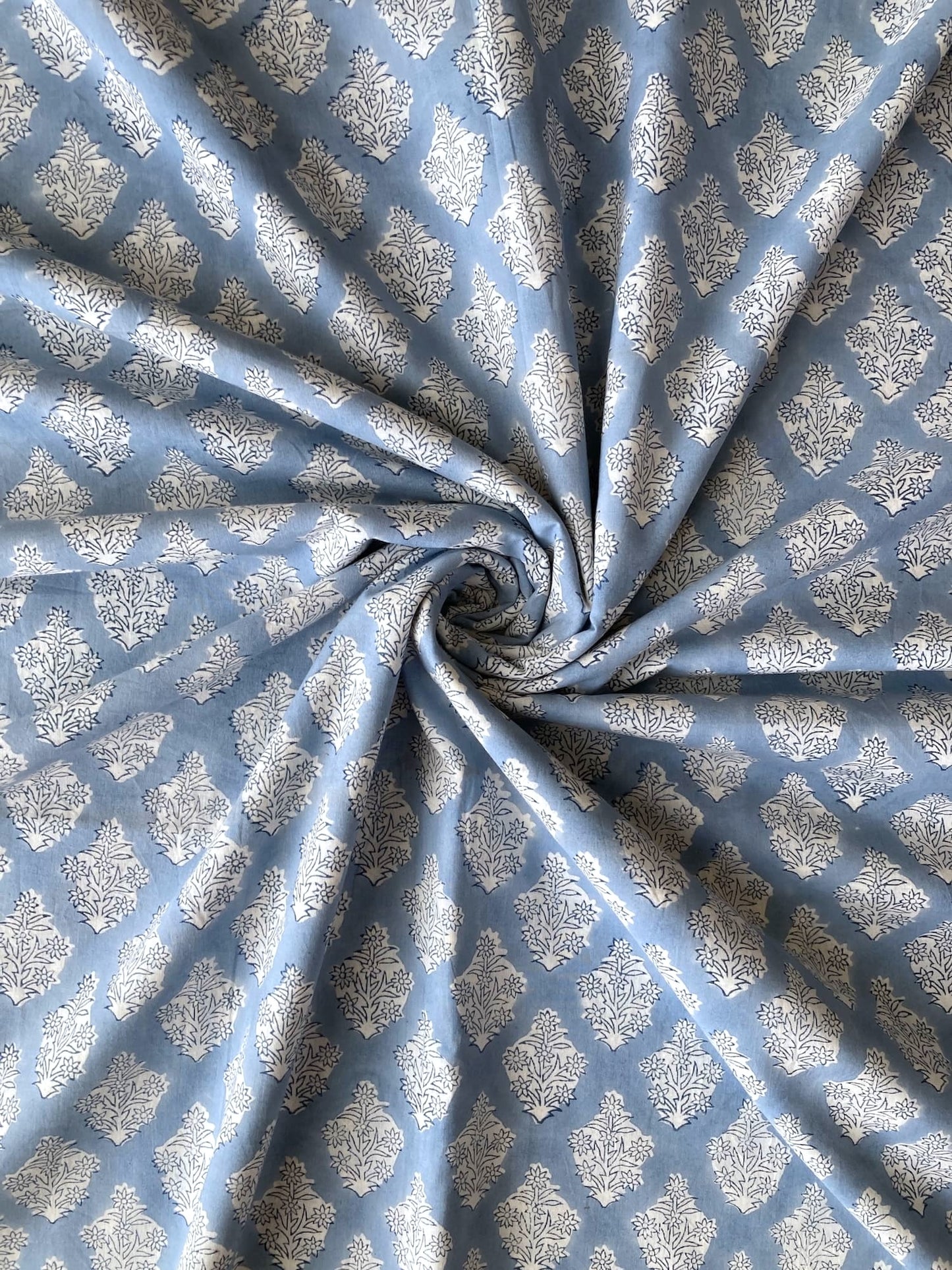 Hand Block Print Light Blue Cotton Fabric  #310-12