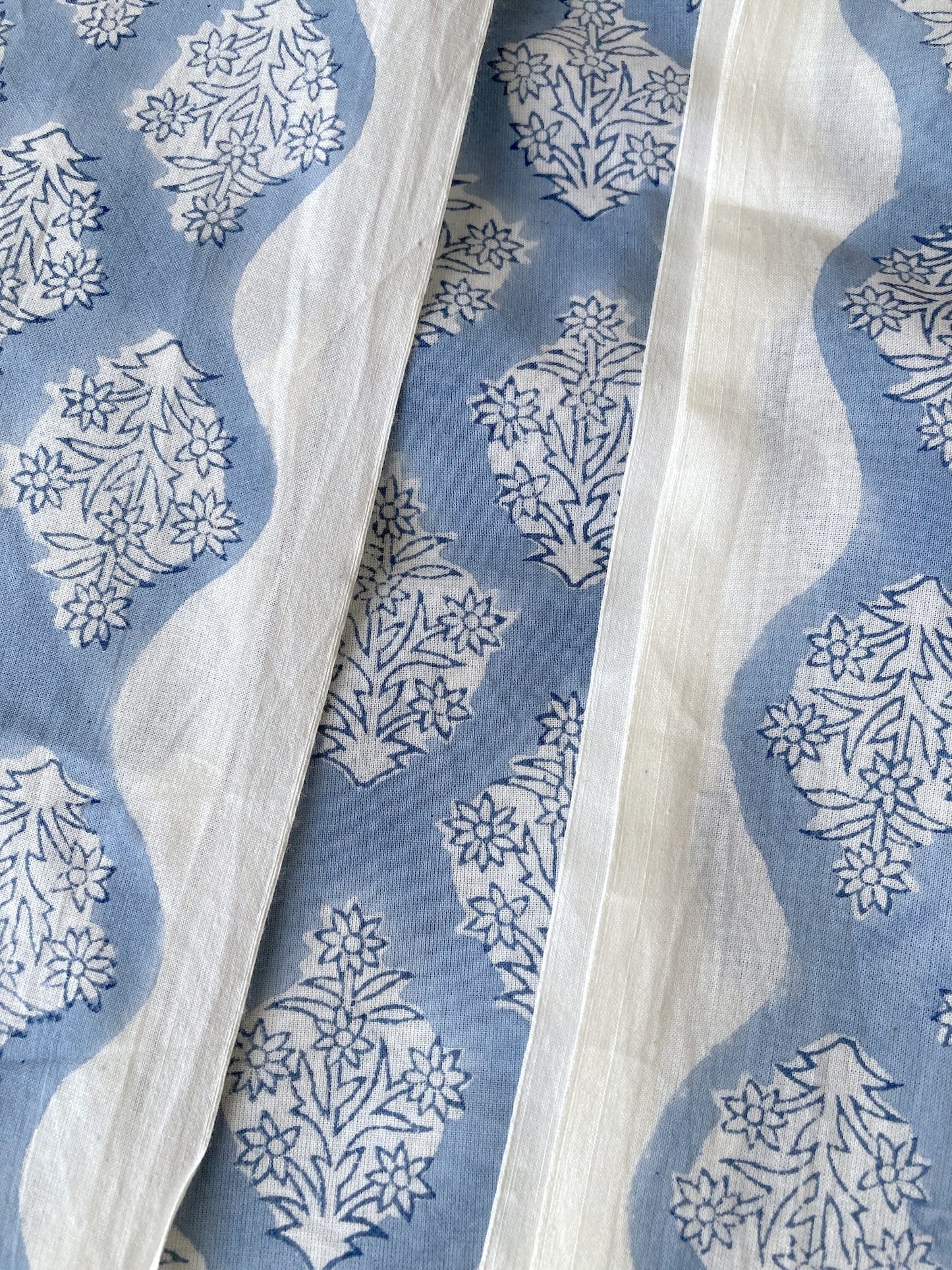 Hand Block Print Light Blue Cotton Fabric  #310-12