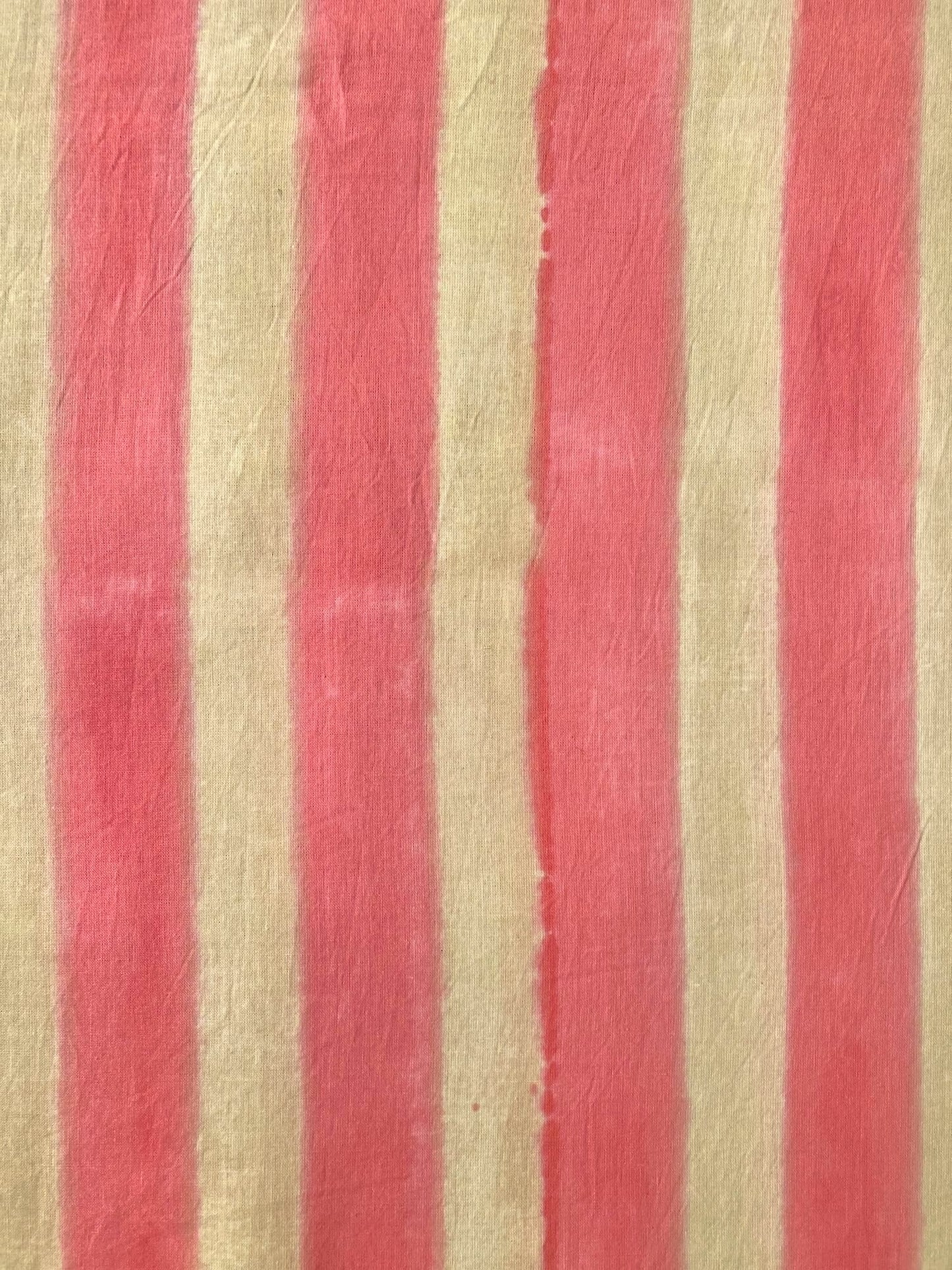 Hand Block Print Pink x Beige Stripes Cotton Fabric  #310-2