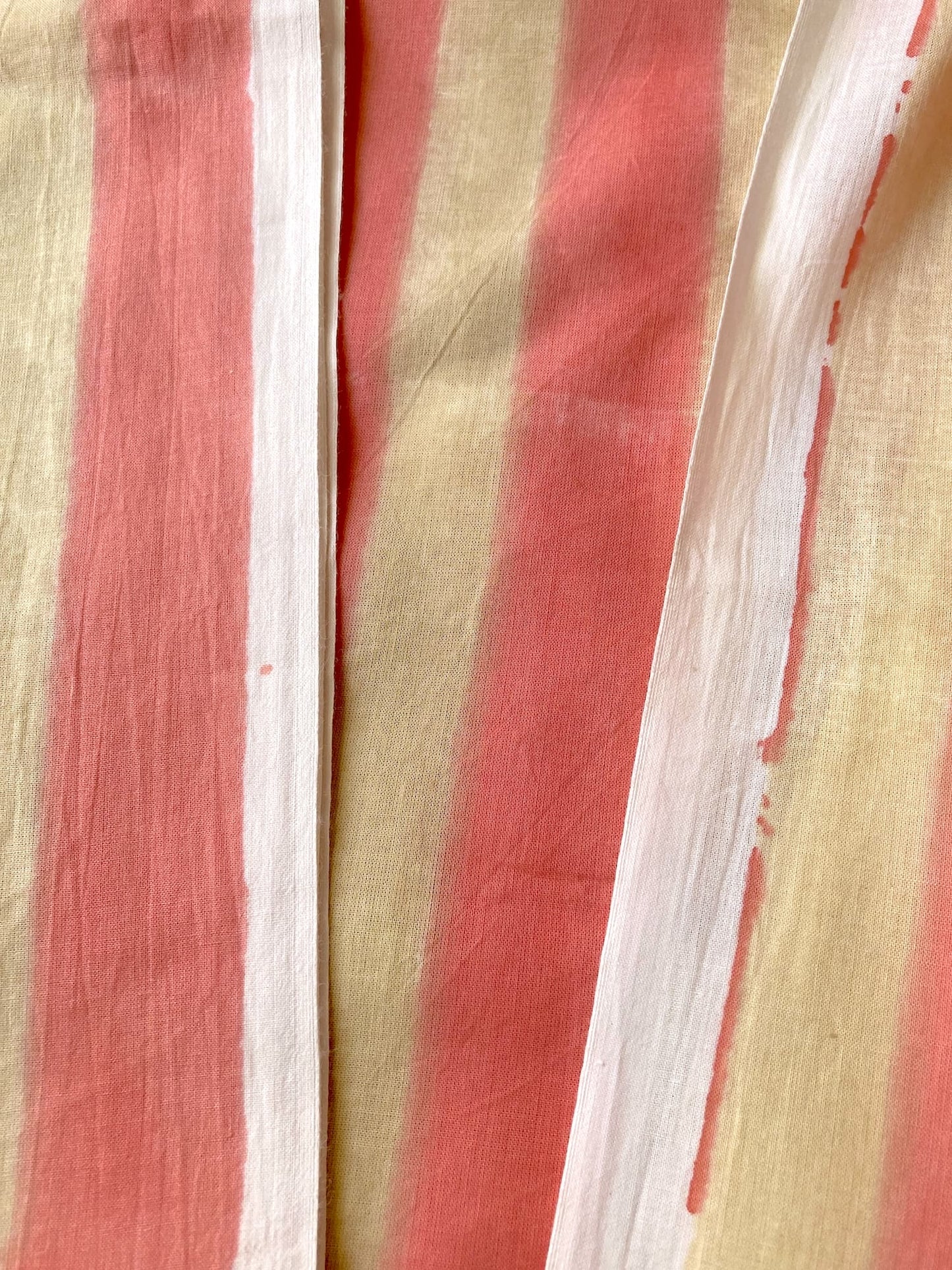 Hand Block Print Pink x Beige Stripes Cotton Fabric  #310-2