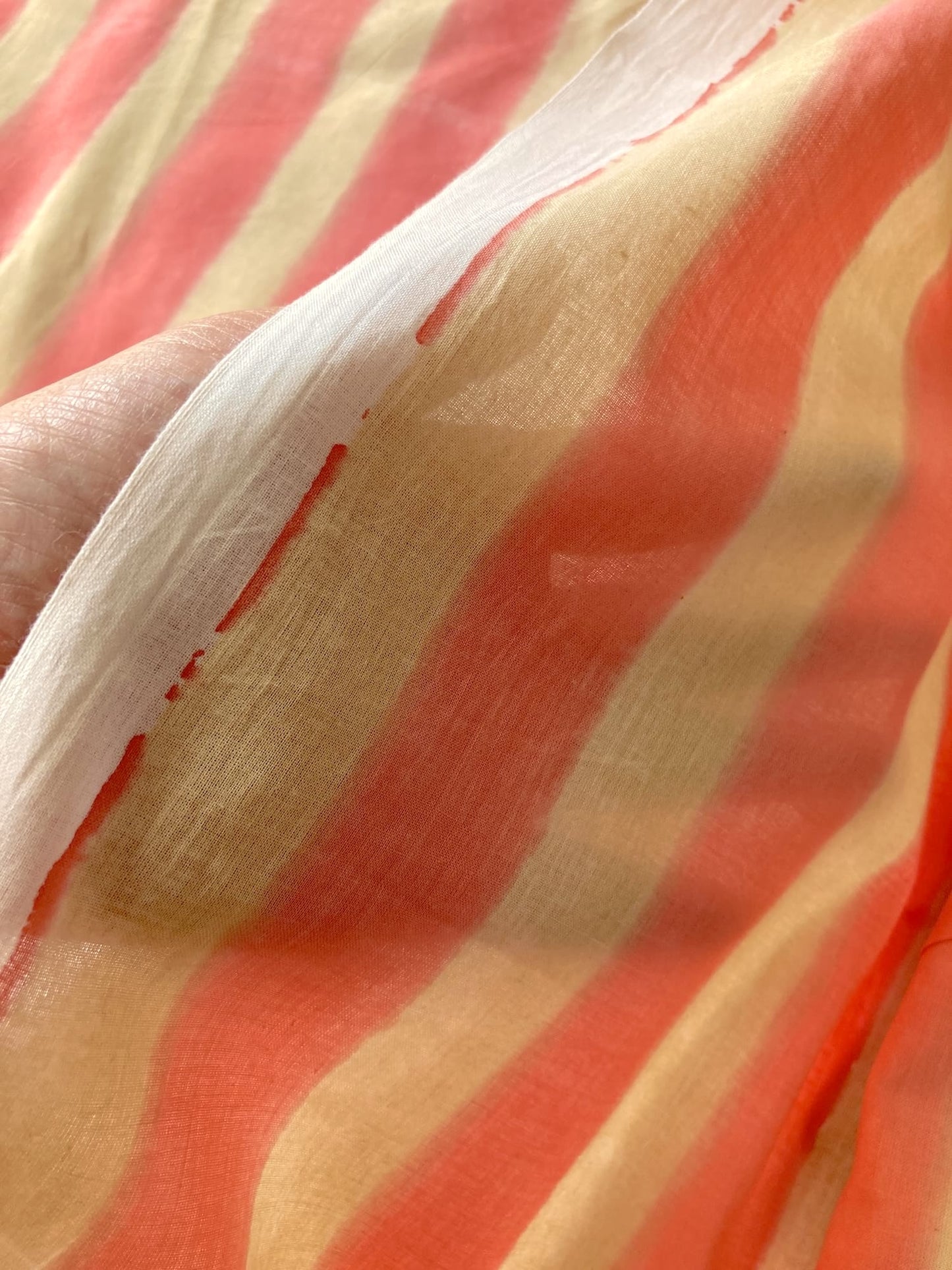 Hand Block Print Pink x Beige Stripes Cotton Fabric  #310-2