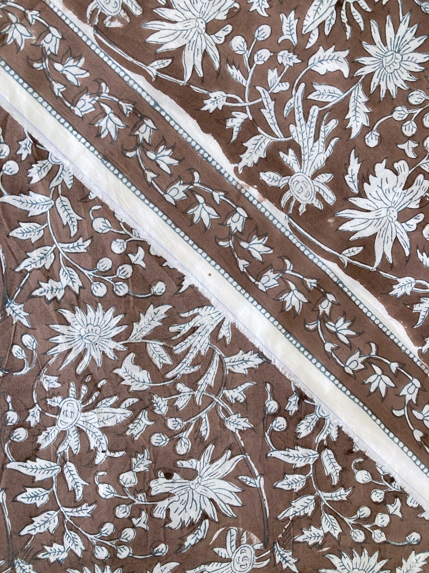 Hand Block Print Pink x Beige Stripes Cotton Fabric  #310-2