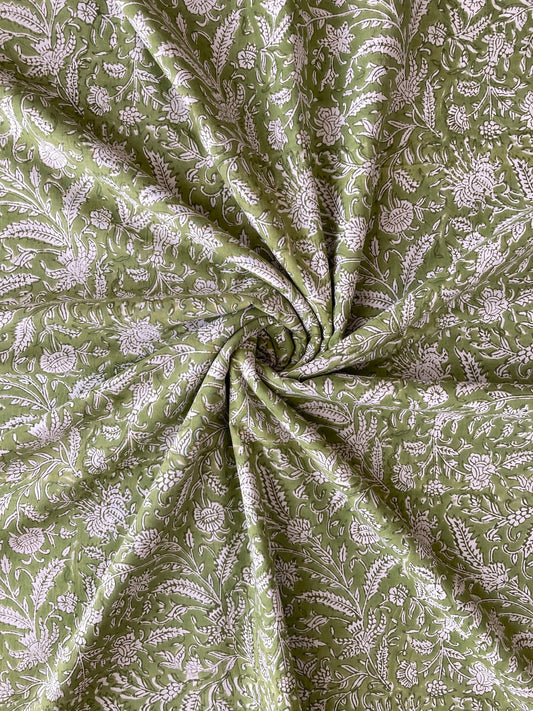 Hand Block Print Pink x Beige Stripes Cotton Fabric  #310-2