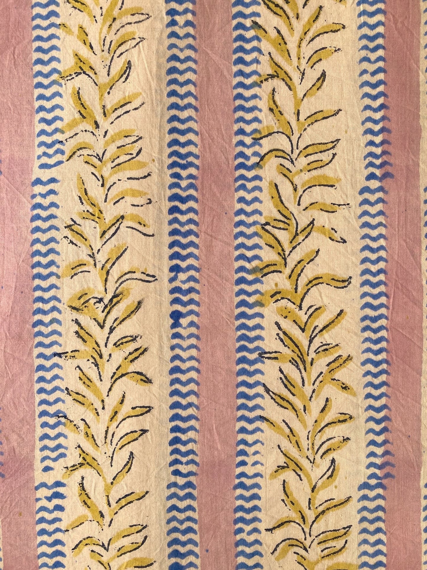 Hand Block Print Pink x Beige Stripes Cotton Fabric  #310-2