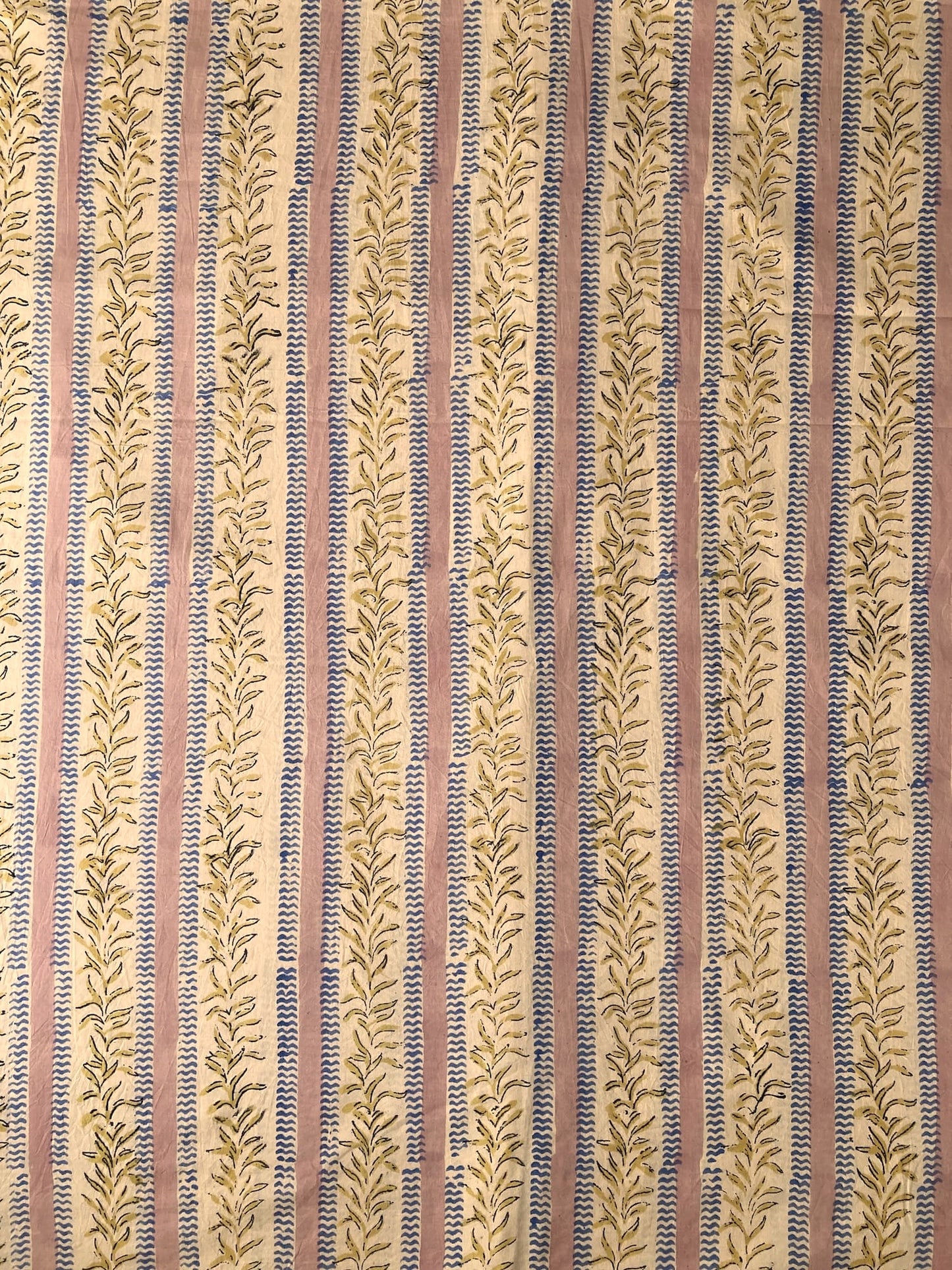 Hand Block Print Pink x Beige Stripes Cotton Fabric  #310-2