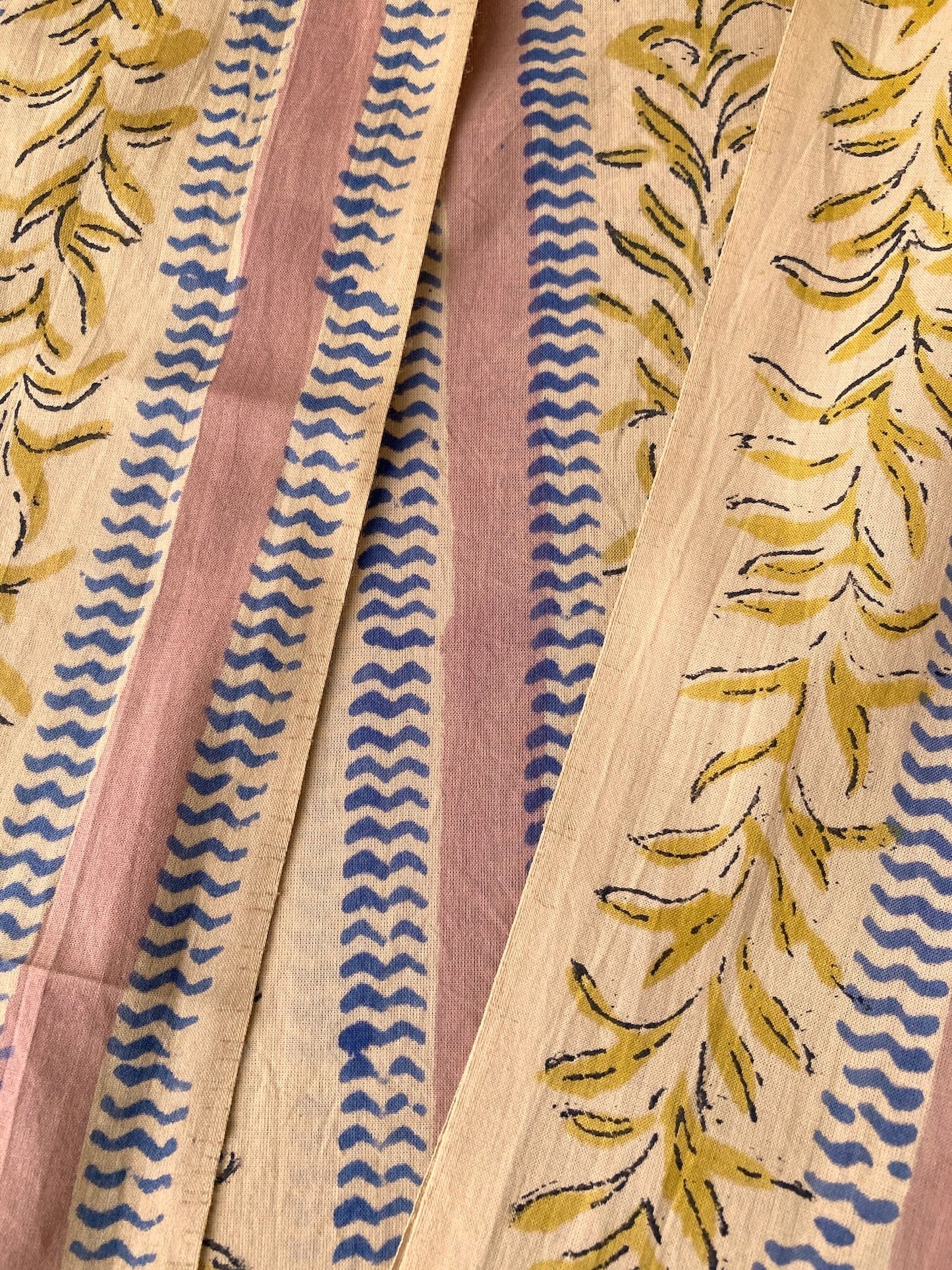 Hand Block Print Pink x Beige Stripes Cotton Fabric  #310-2