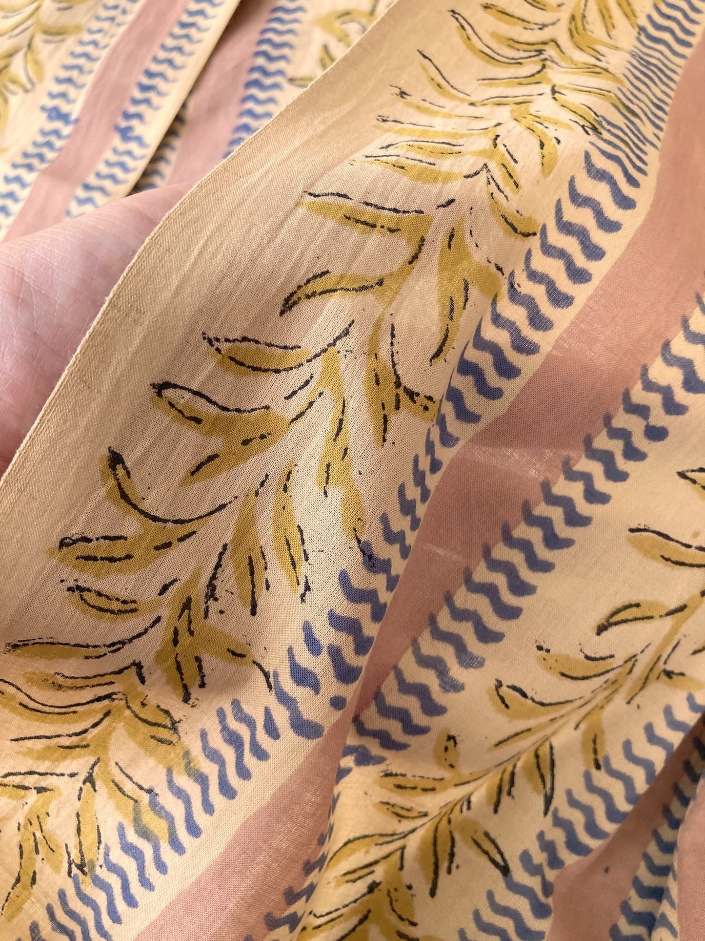 Hand Block Print Pink x Beige Stripes Cotton Fabric  #310-2