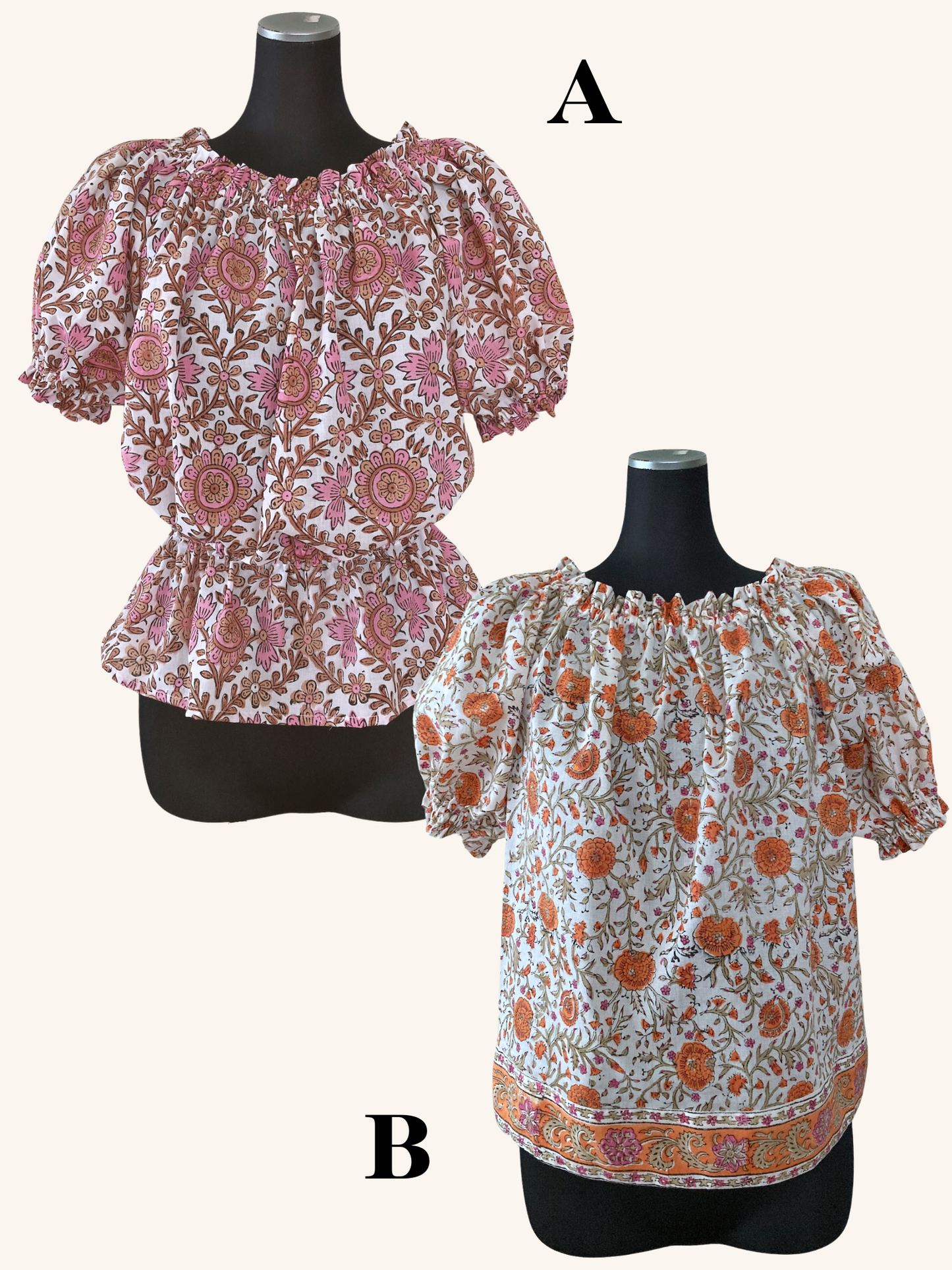 【custom order】 Hand Block Print Puff Sleeve Blouse / Dress #Becca