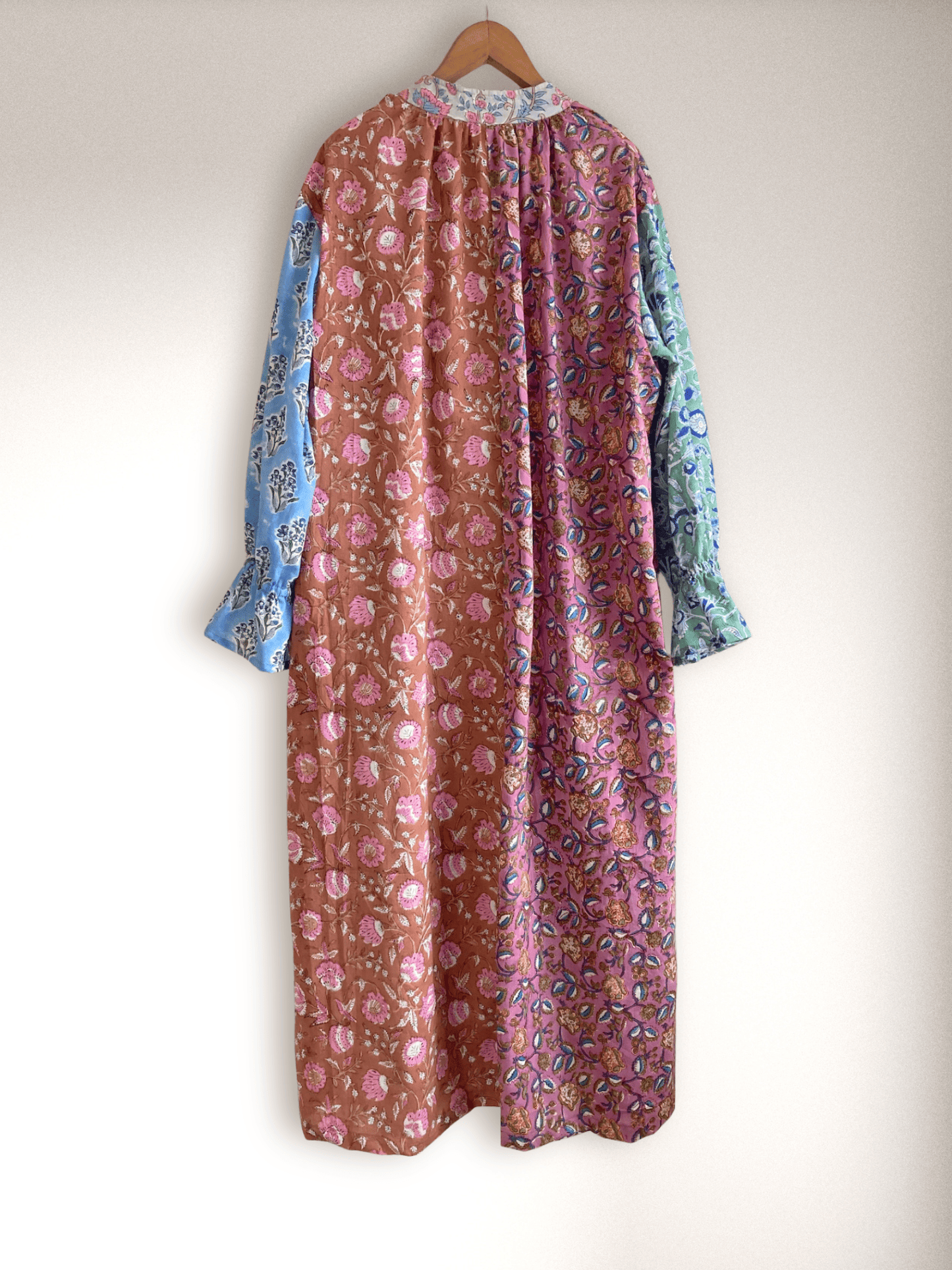 【custom order】 Hand Block Print Band Collar Split Neck Dress - Blouse #Bella