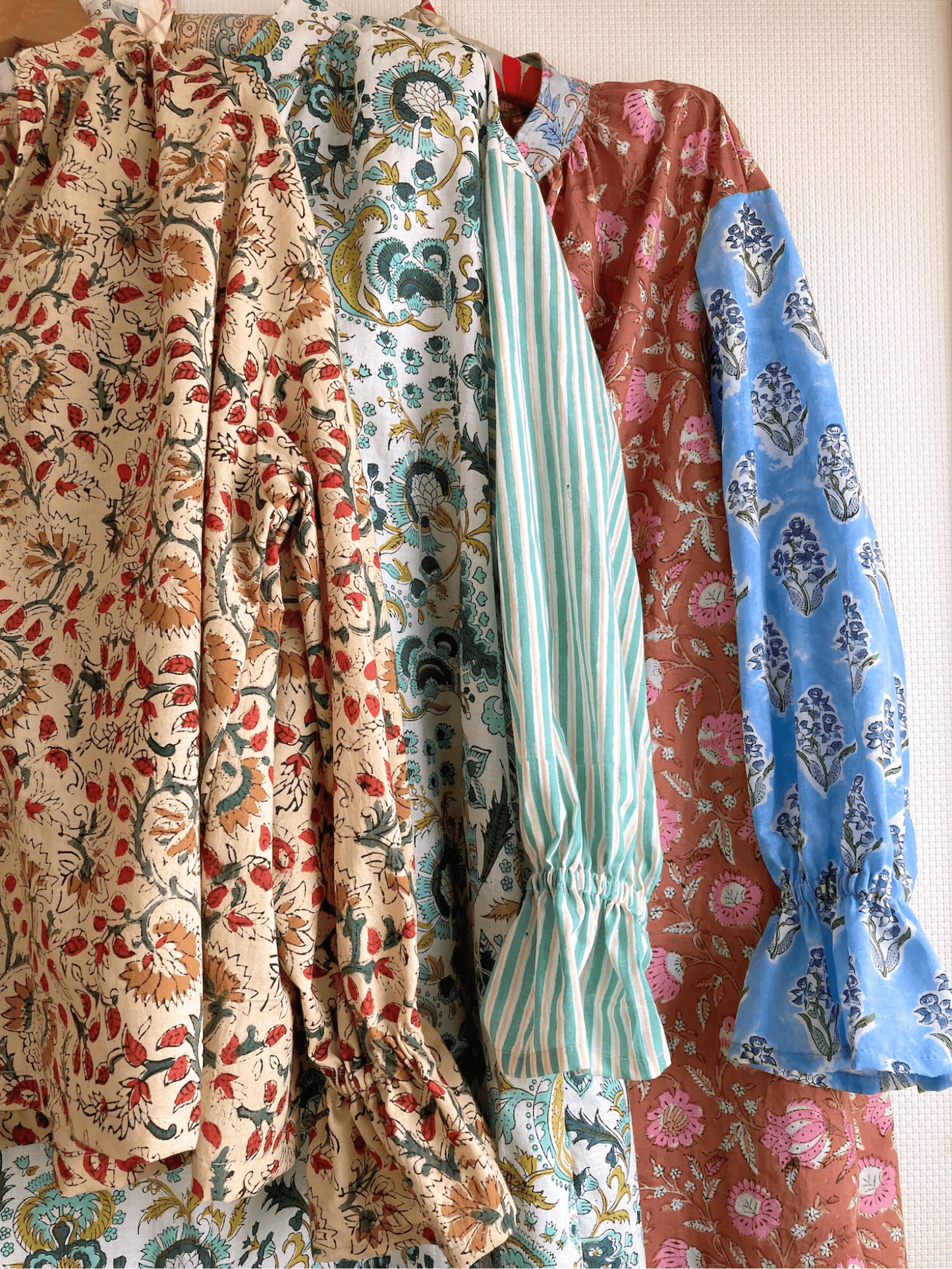 【custom order】 Hand Block Print Band Collar Split Neck Dress - Blouse #Bella