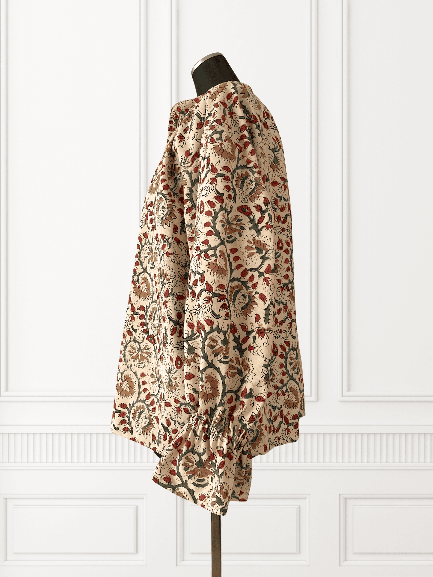 【custom order】 Hand Block Print Band Collar Split Neck Dress - Blouse #Bella