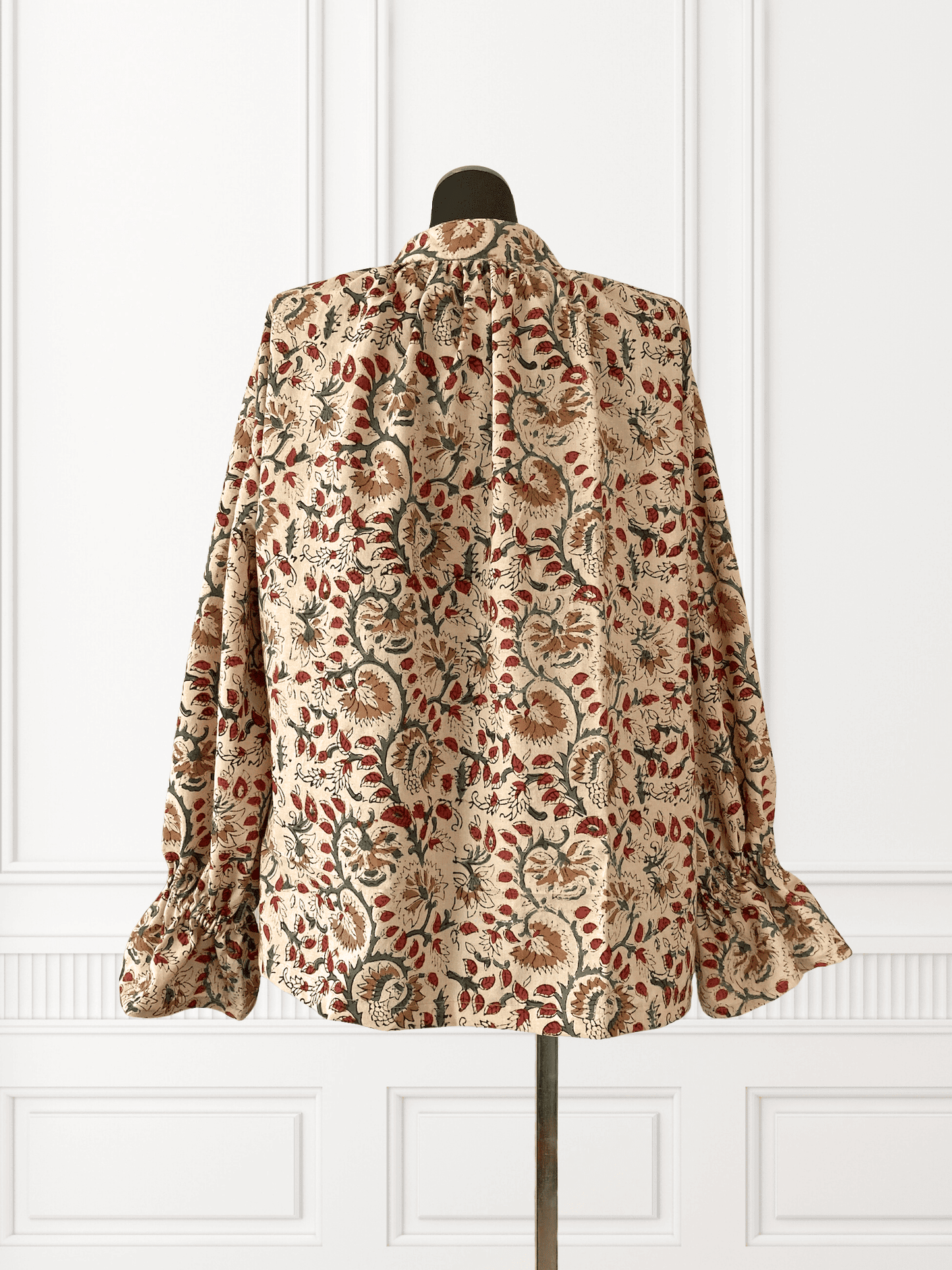 【custom order】 Hand Block Print Band Collar Split Neck Dress - Blouse #Bella