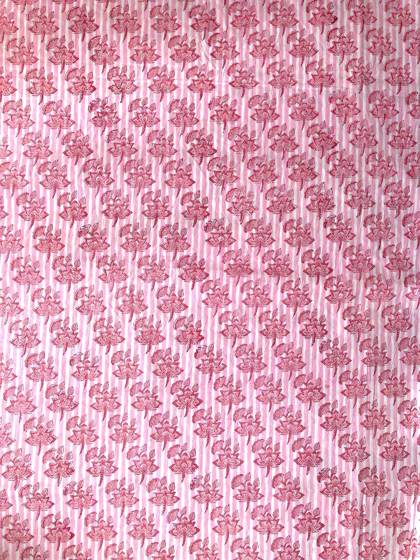 Hand Block Printed Pink Striped Cotton Fabric  #235-1