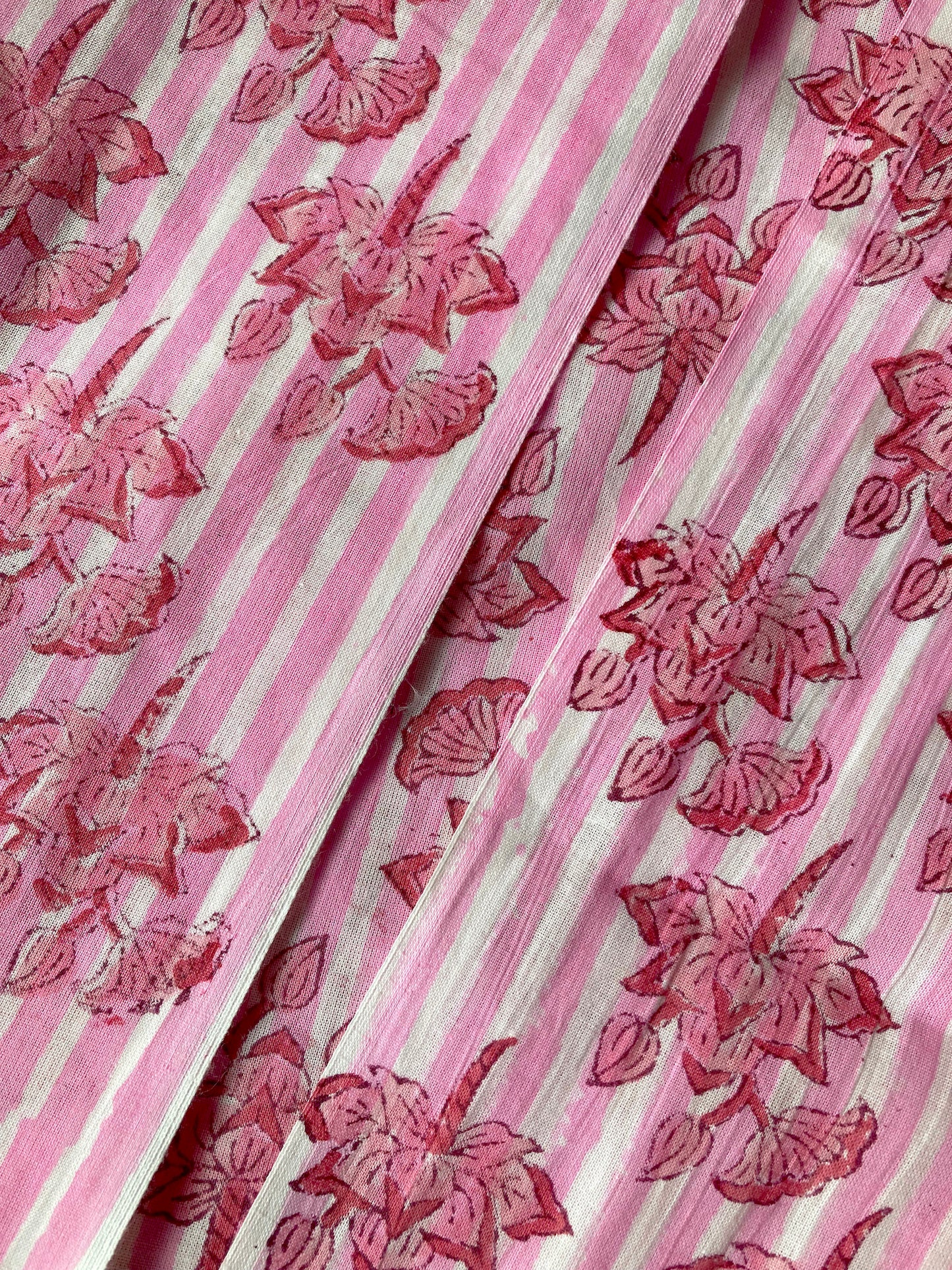 Hand Block Printed Pink Striped Cotton Fabric  #235-1