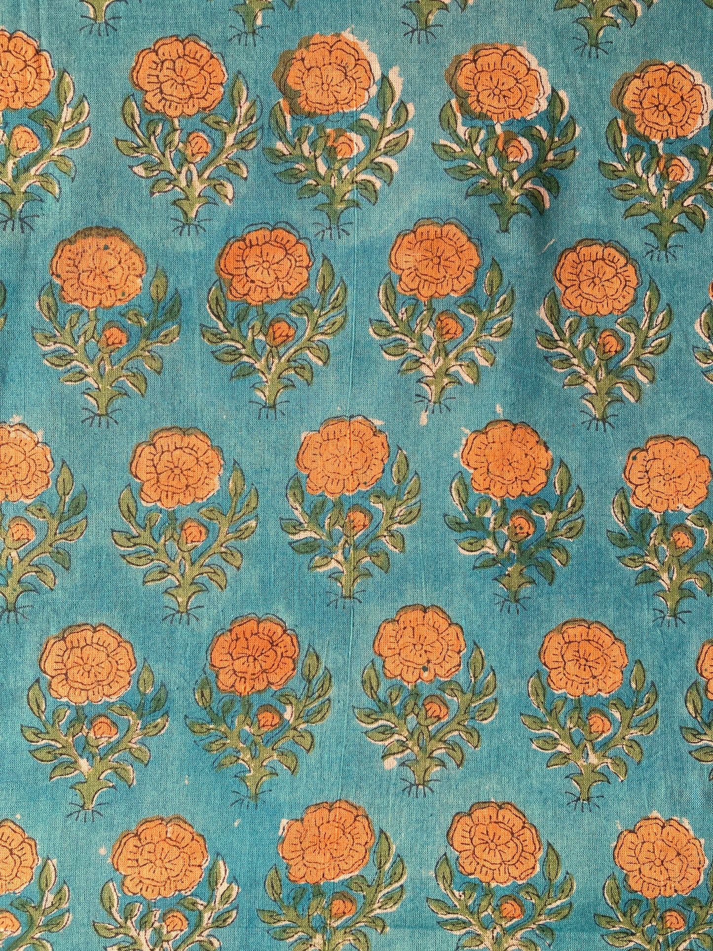 Hand Block Print Blue Green Cotton Fabric  #235-10