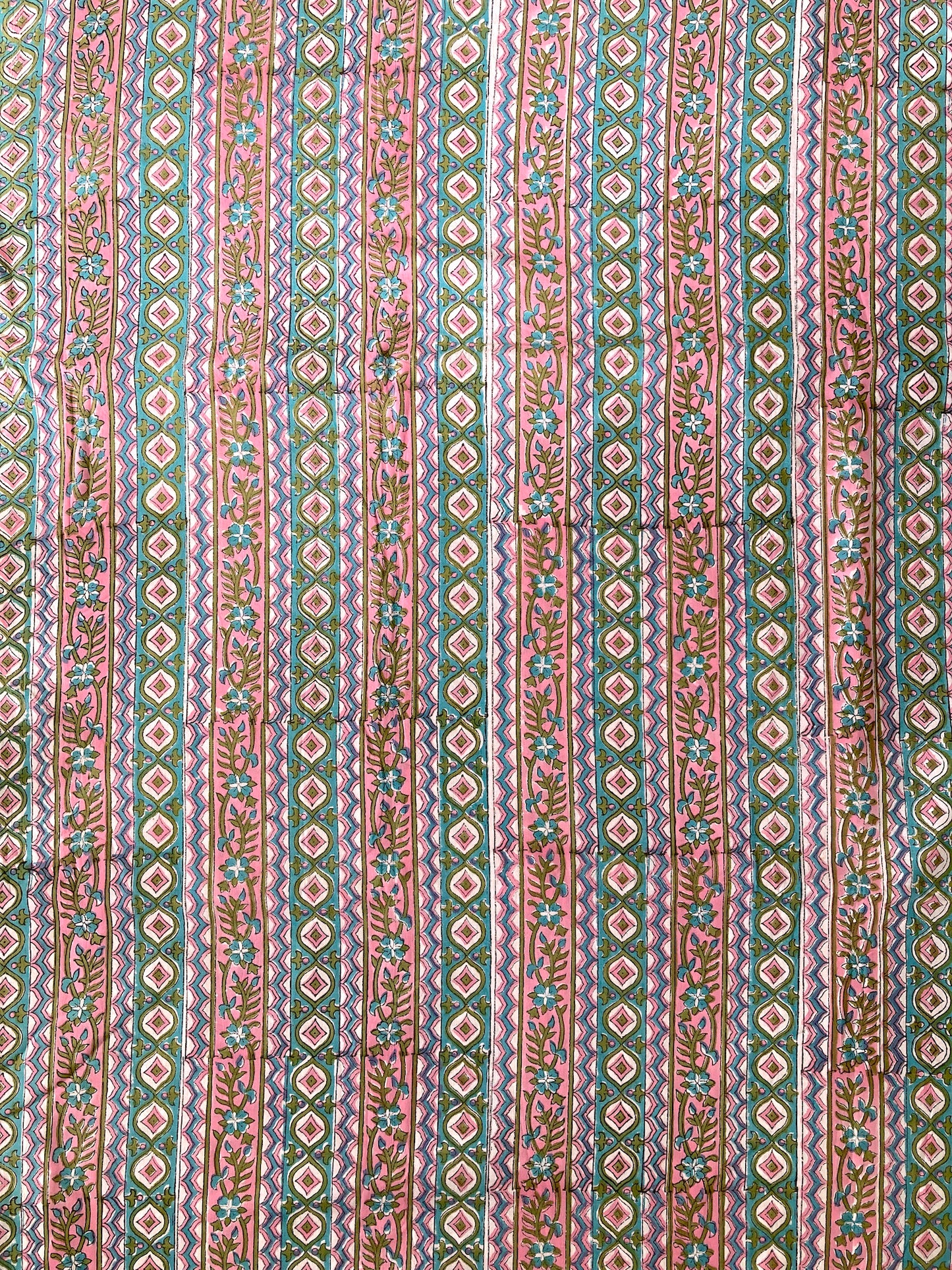 Hand Block Print Pink Border Cotton Fabric  #230-17