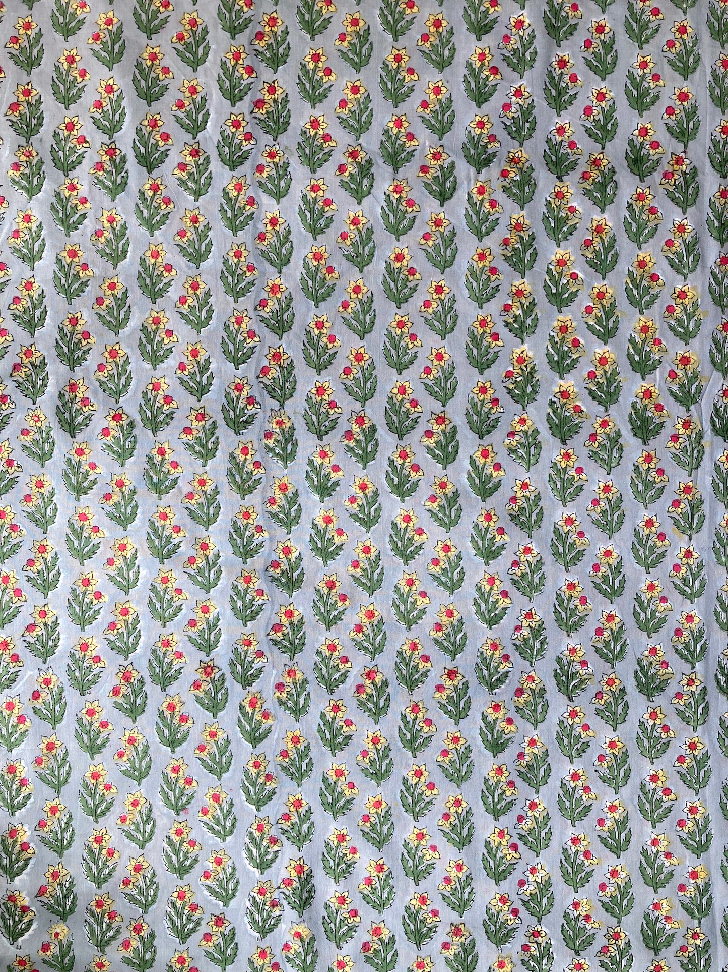 Hand Block Print Light Gray Floral Cotton Fabric  #235-3