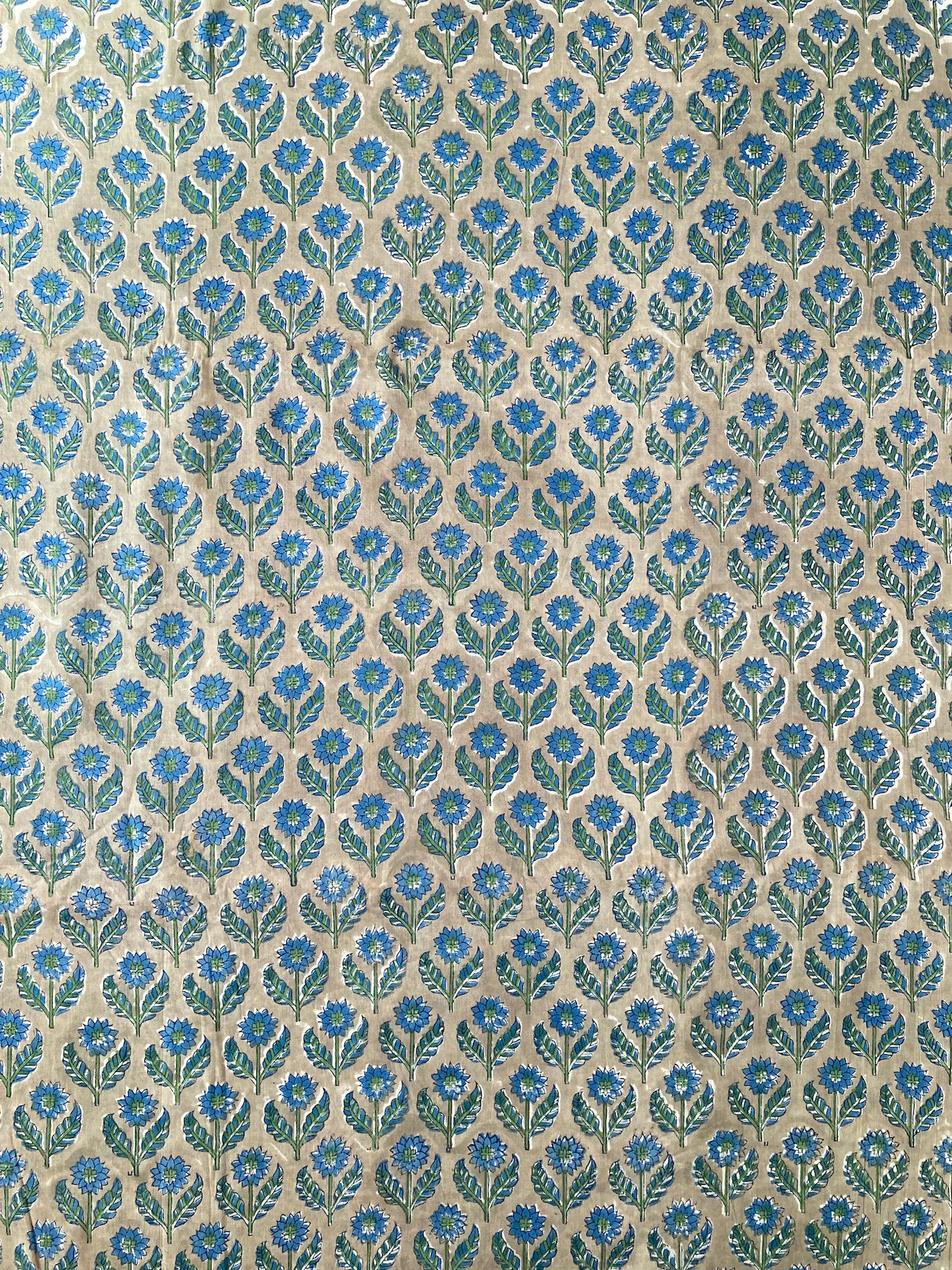 Hand Block Printed Khaki Beige Cotton Fabric  #235-7