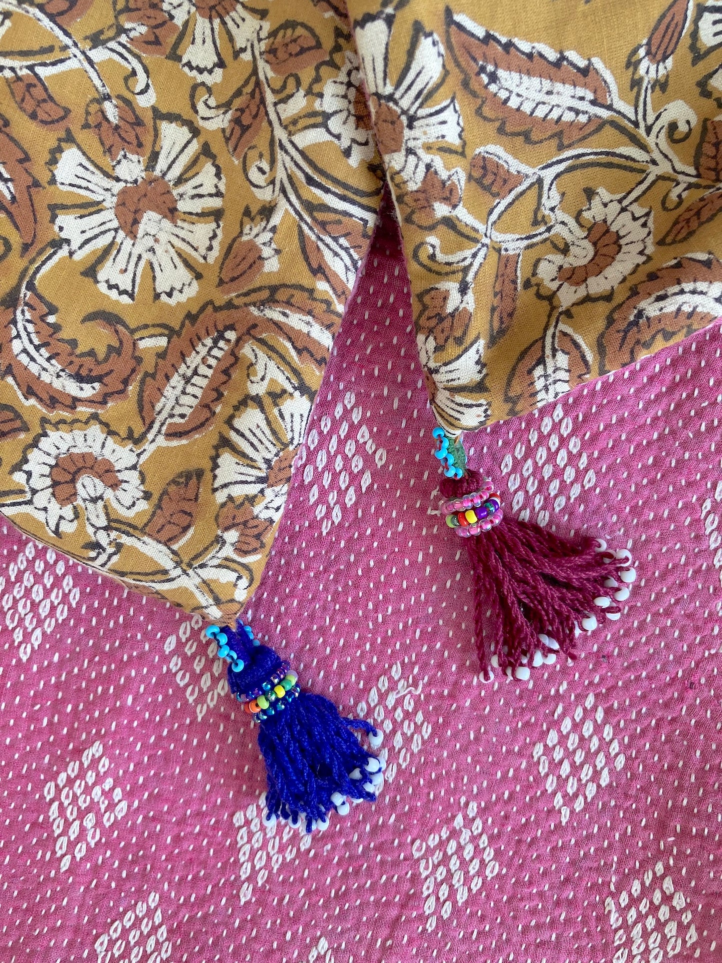 Afghan Tribal Beaded Tassel, Small Handmade Fringe Charm, 4 Colors