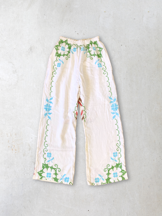 ヴィンテージ 刺繍 コットン生地 パッチワーク イージーパンツ