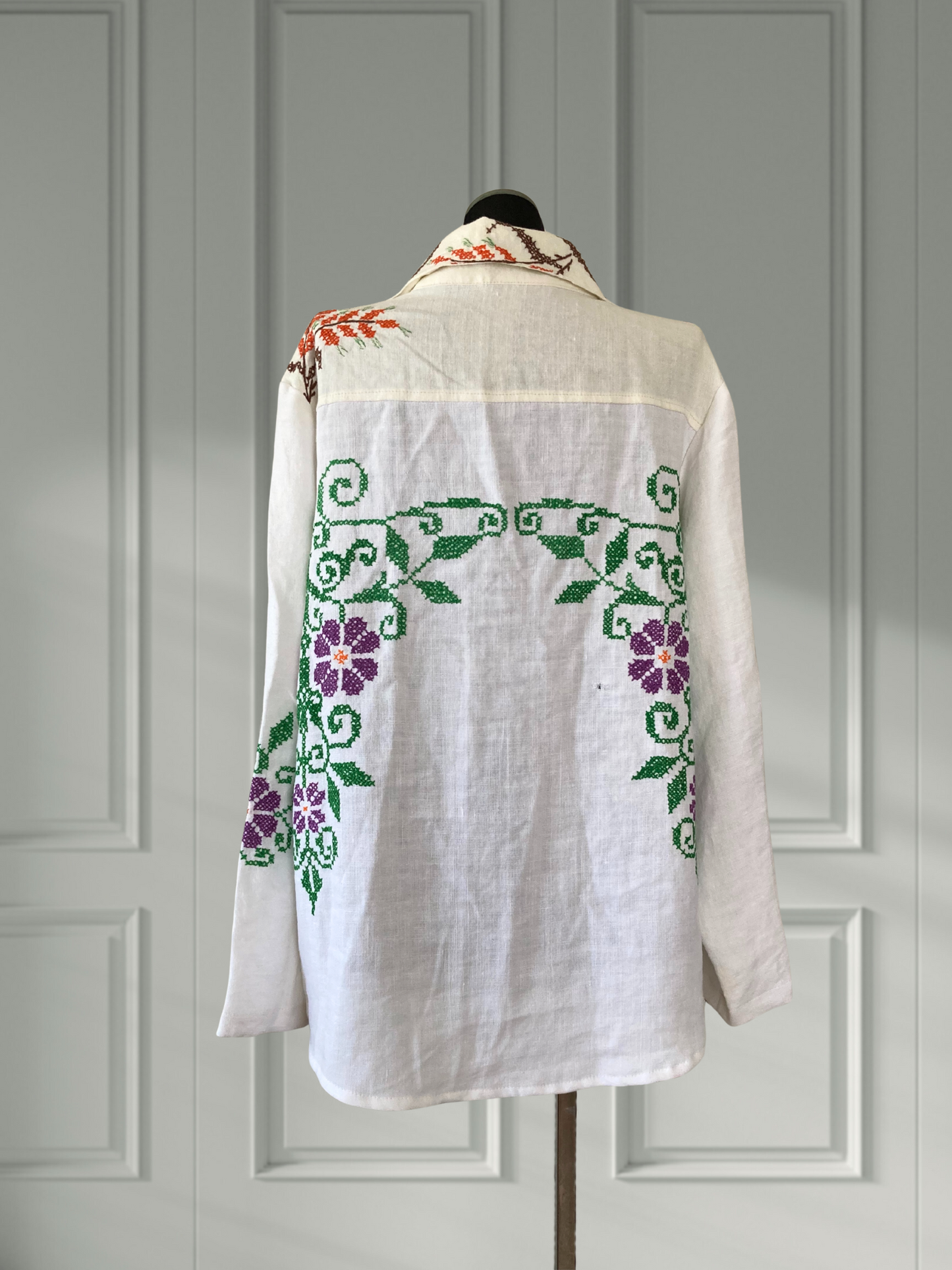 ヴィンテージ リネン 刺繍 カフタンシャツ　