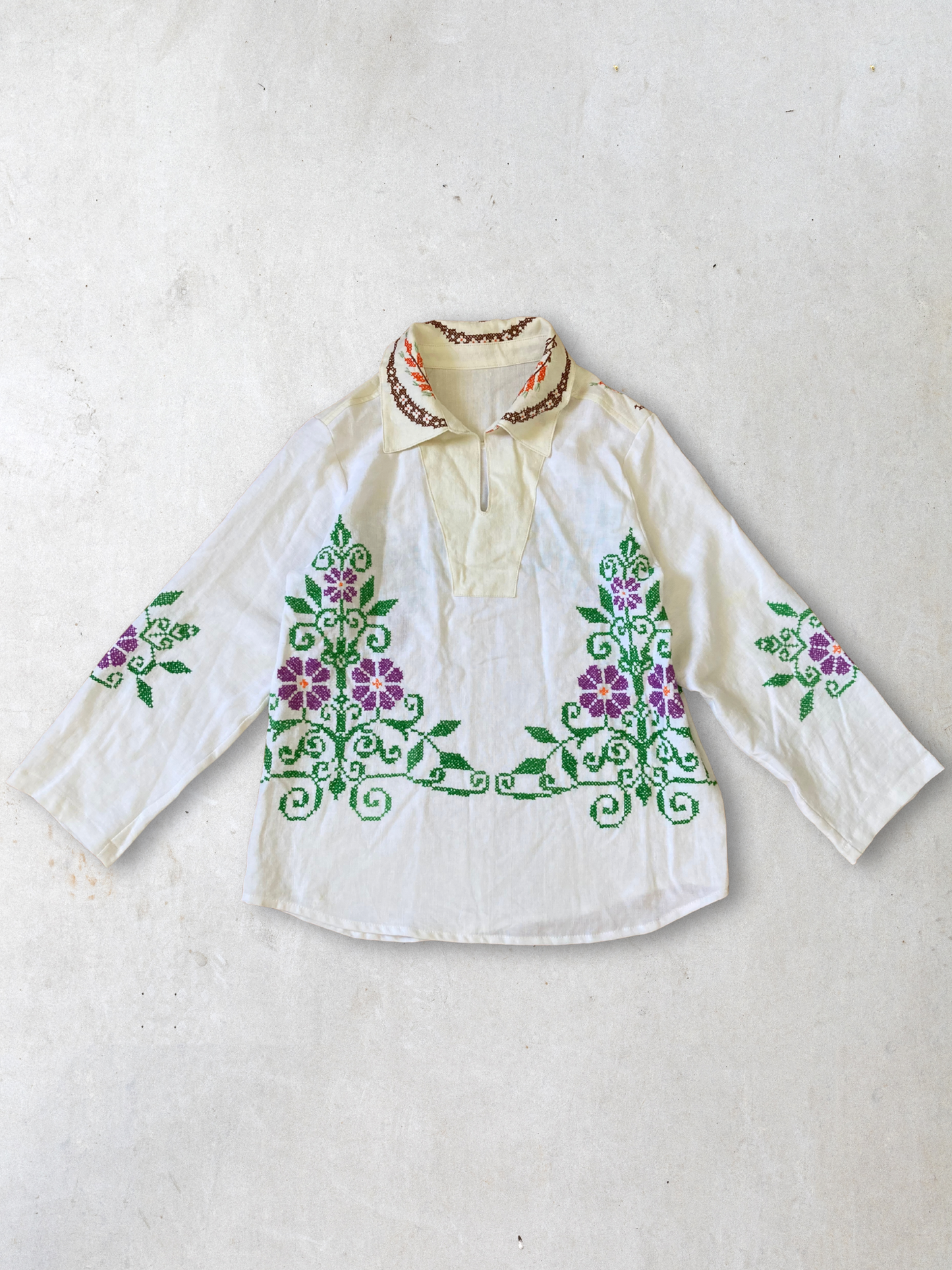 ヴィンテージ リネン 刺繍 カフタンシャツ　