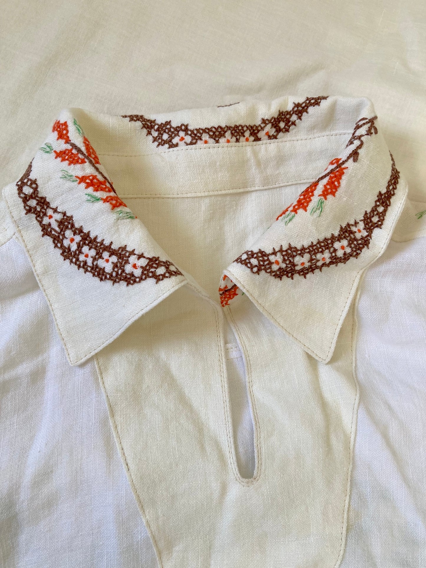 ヴィンテージ リネン 刺繍 カフタンシャツ　