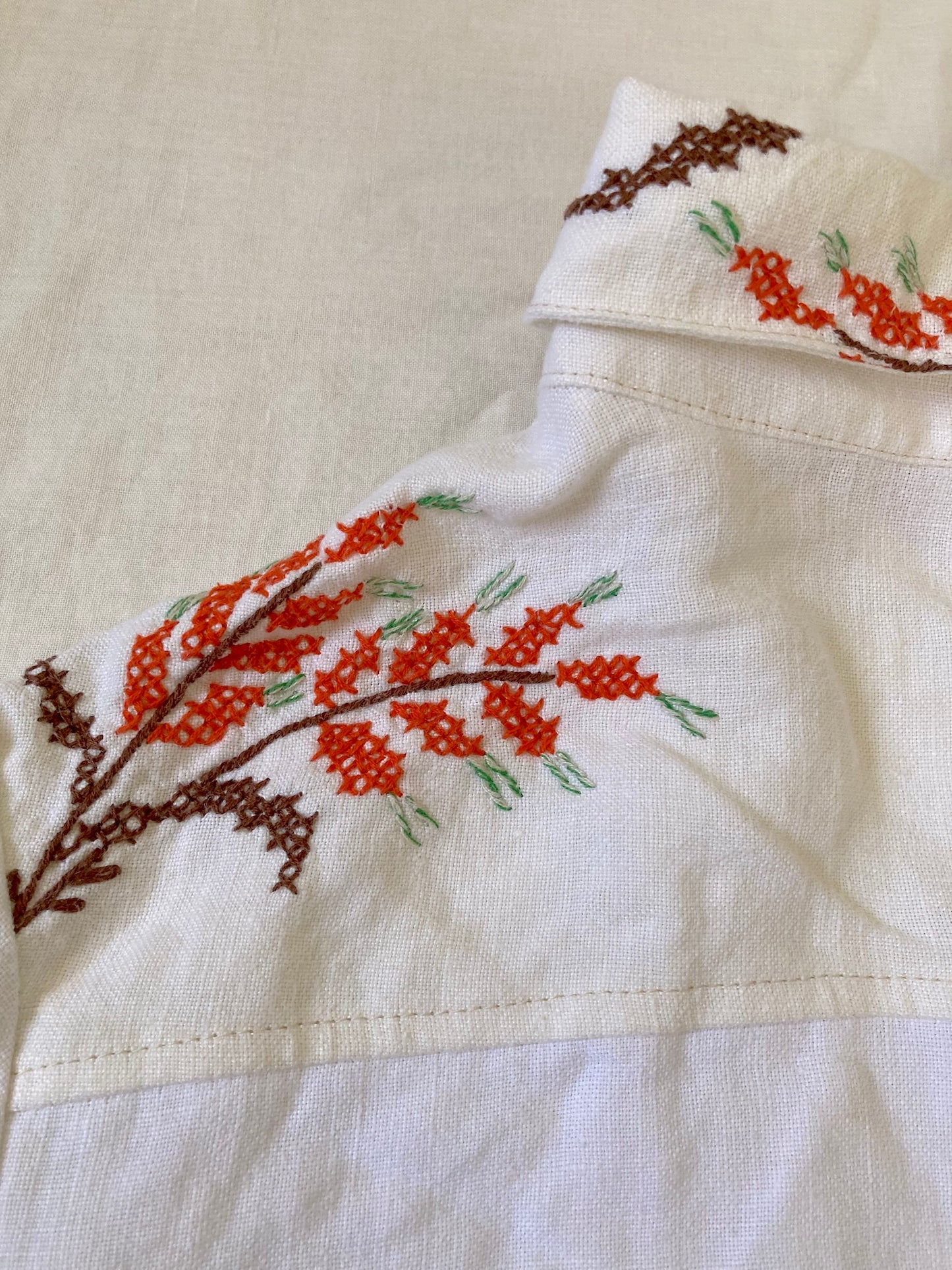 ヴィンテージ リネン 刺繍 カフタンシャツ　