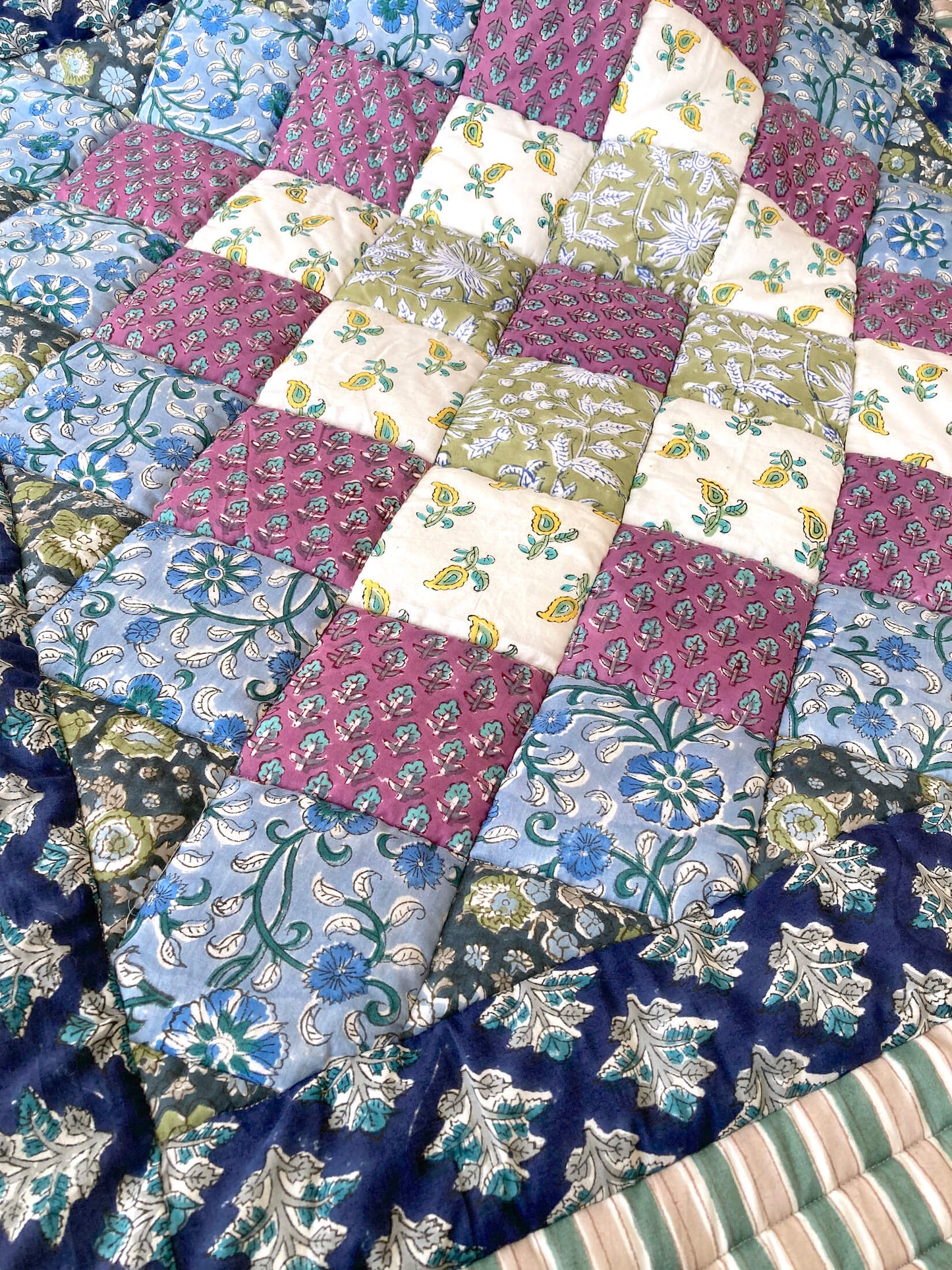 Hand Block Print Patchwork Small Quilt #189-A