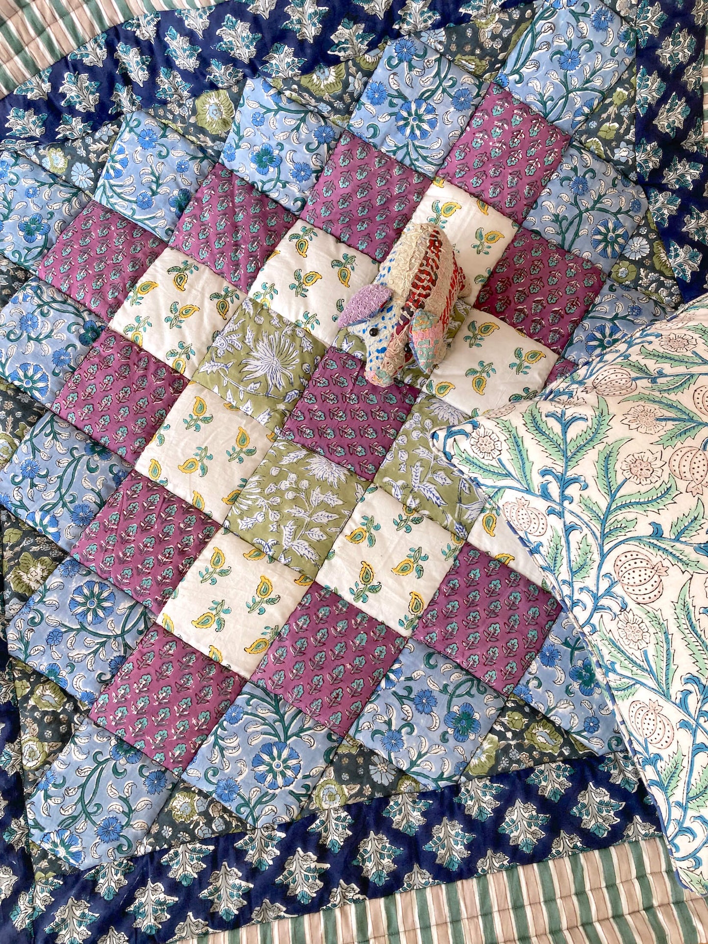 Hand Block Print Patchwork Small Quilt #189-A