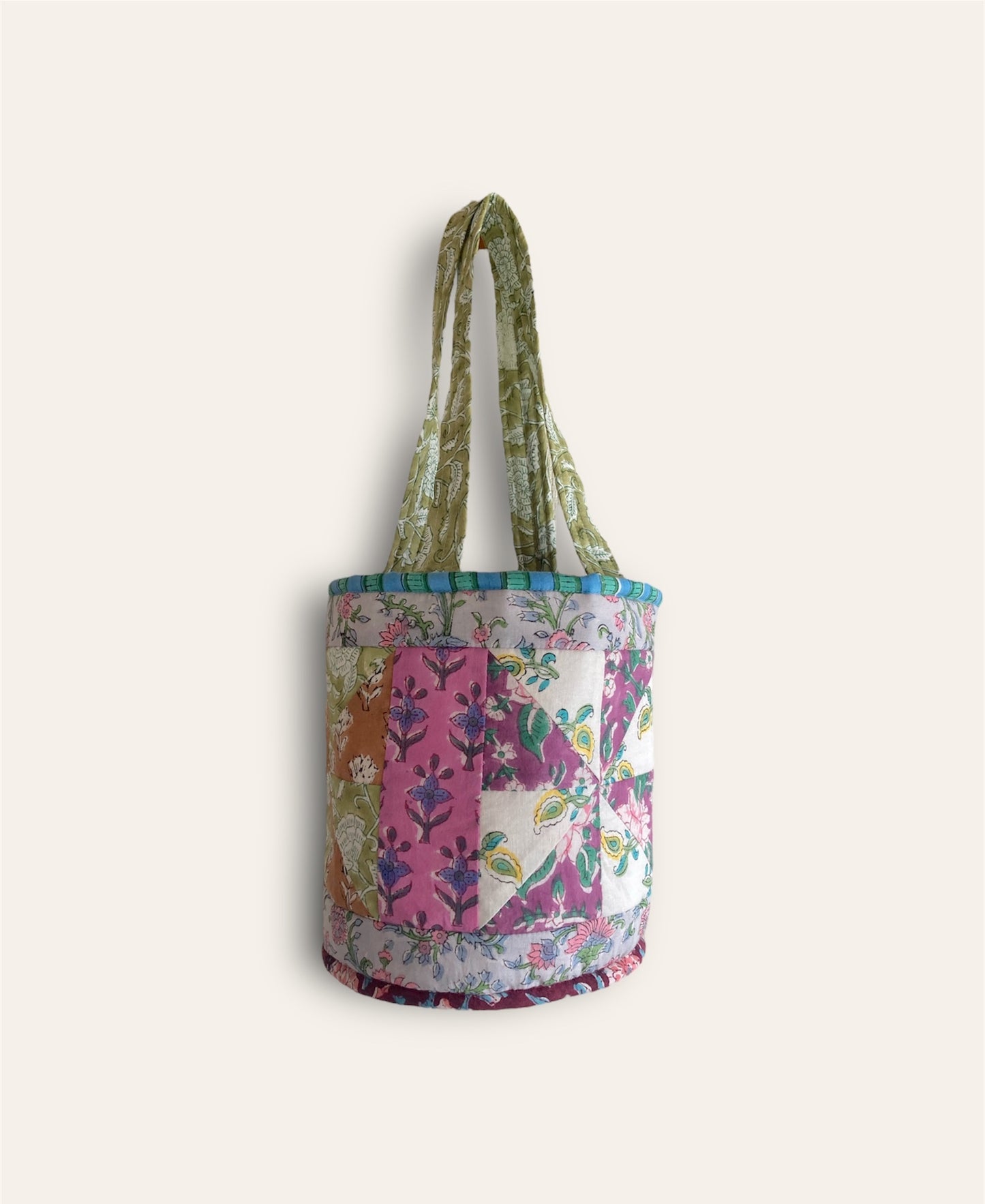 Hand Block Print Fabric Quilted Bucket Bag #193
